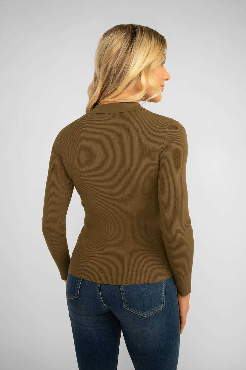 Women's Clothing ESQUALO (F2307542) Ribbed Polo Style Sweater in ARMYGREEN