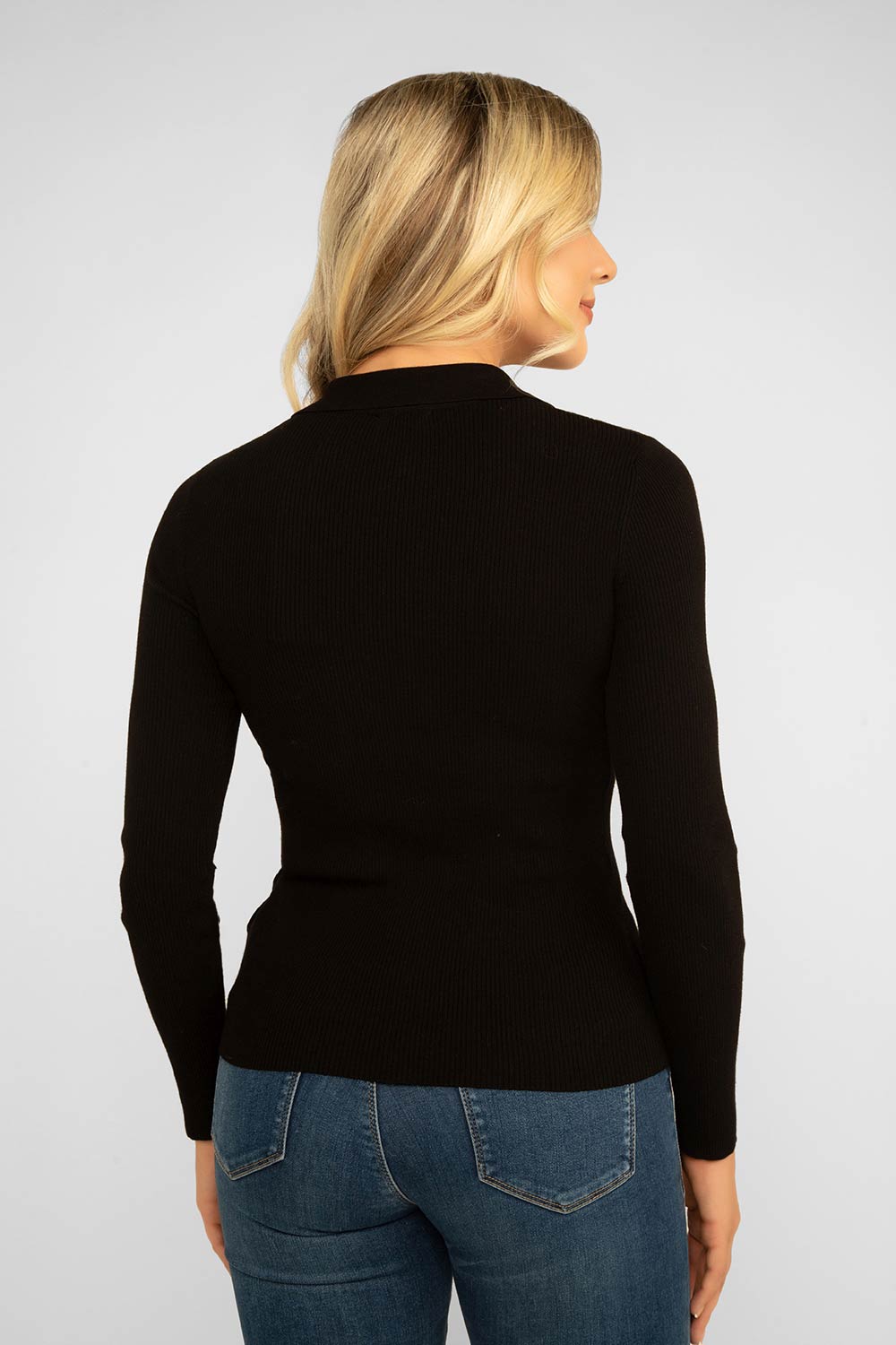 Women's Clothing ESQUALO (F2307542) Ribbed Polo Style Sweater in BLACK