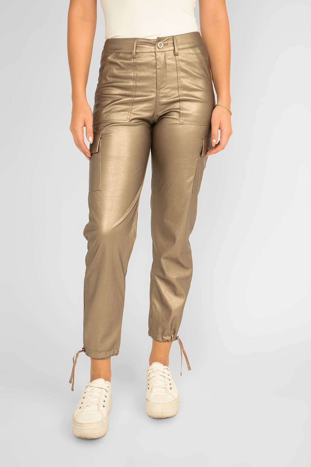 Women's Clothing ESQUALO (F2311503) Metallic Cargo Pants in SOFTGOLD