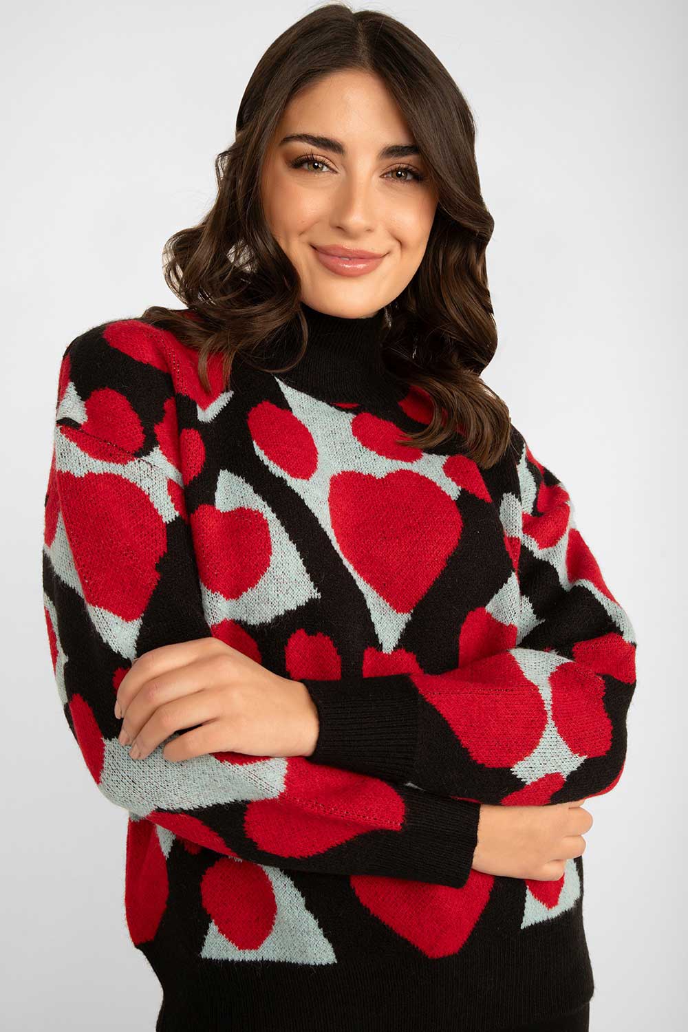 Women's Clothing FASHION CONCEPT (FC233104) Heart Print Sweater in BLACKHEARTS