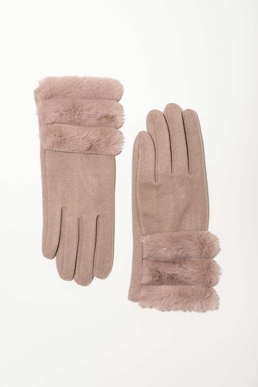 Women's Accessories CAMILLE AND CO. (G1135) Faux Fur Trim Gloves in BEIGE