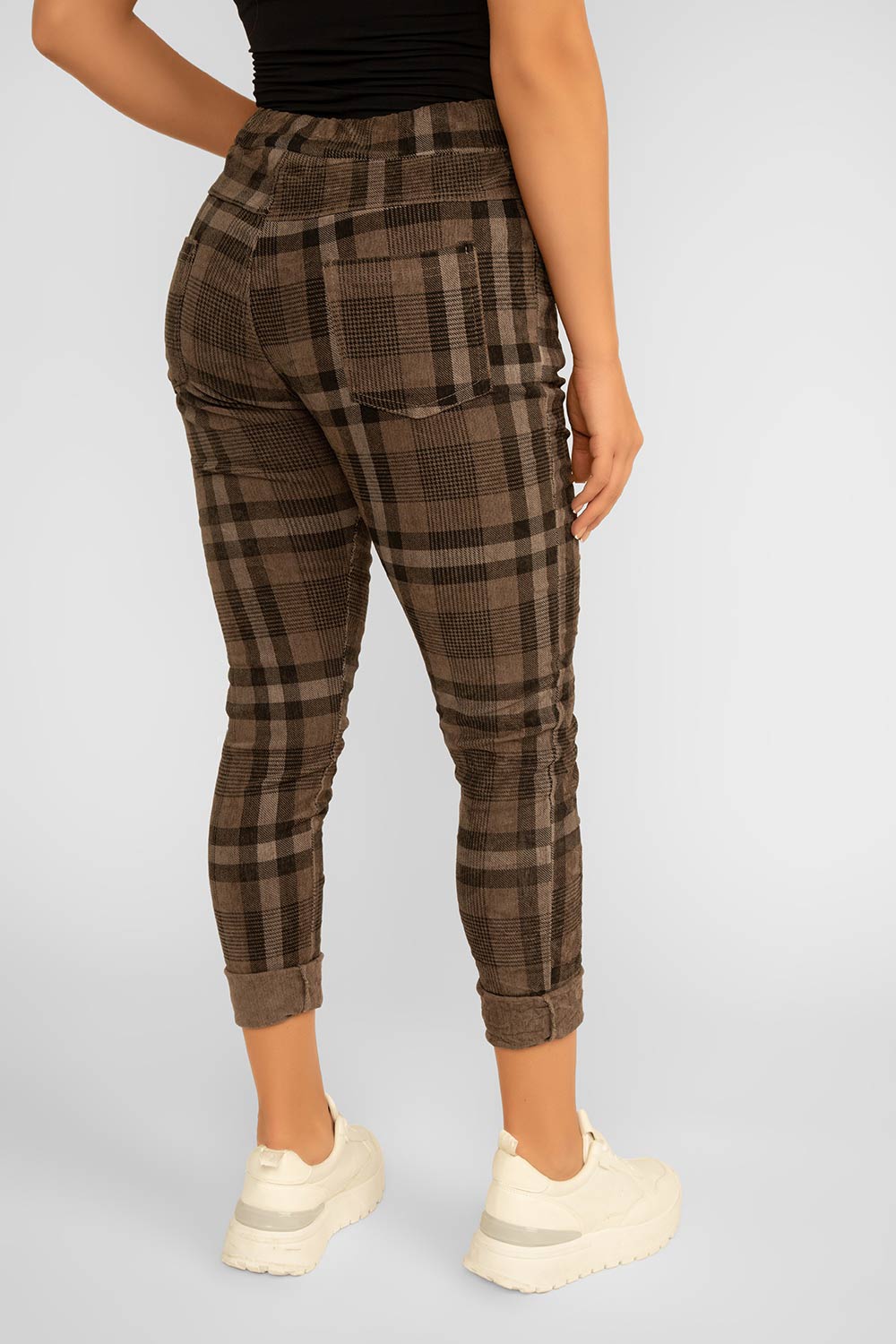 Women's Clothing ELISSIA (IU6175VS) Crinkle Plaid Pull-On Pants in TAUPE