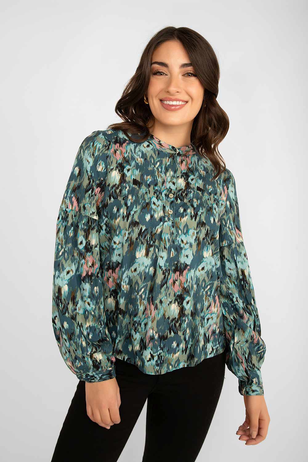 Printed Henley Blouse