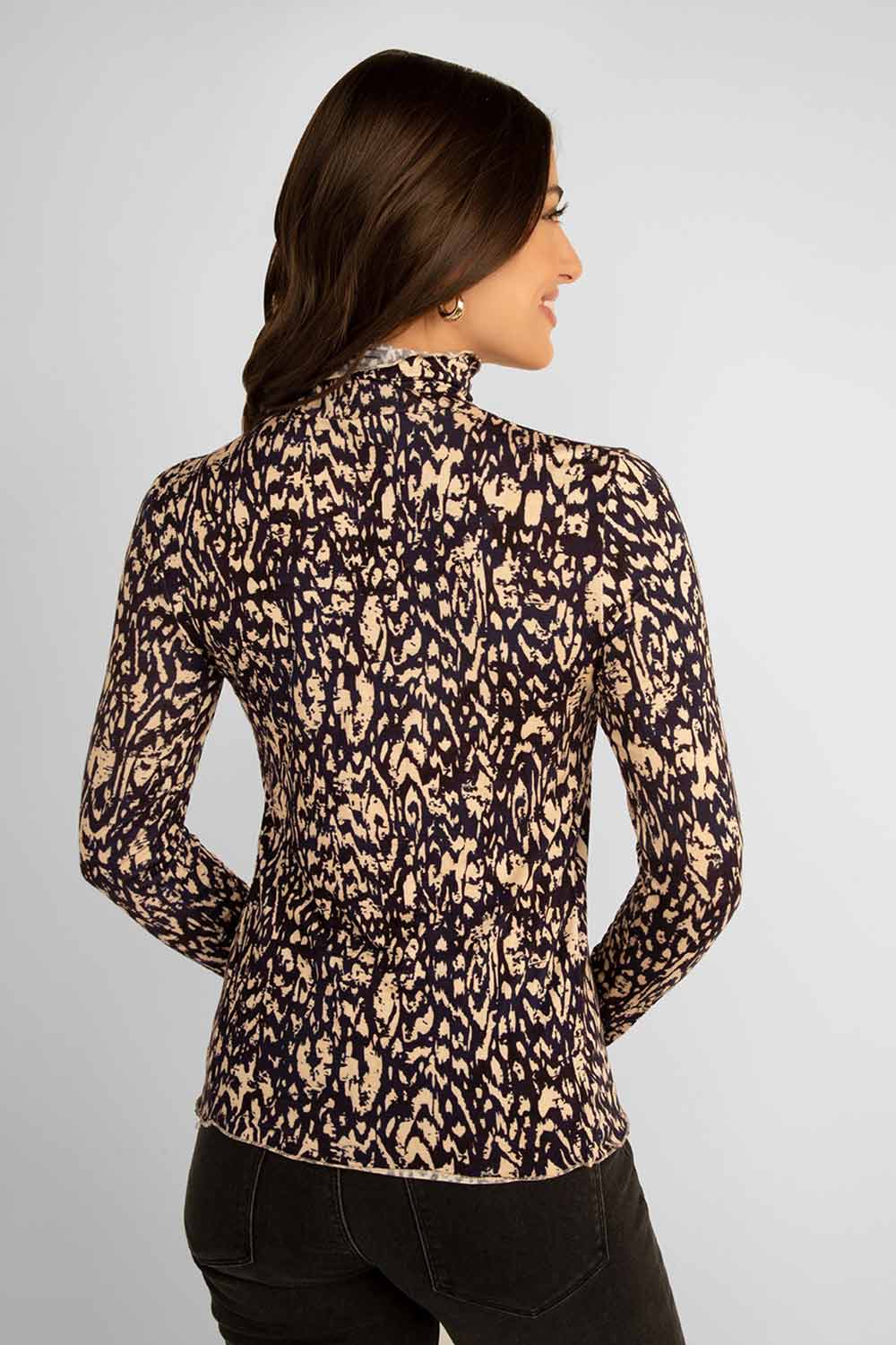 Women's Clothing ELISSIA (MY10079-1B) Printed Turtleneck Top in NAVY