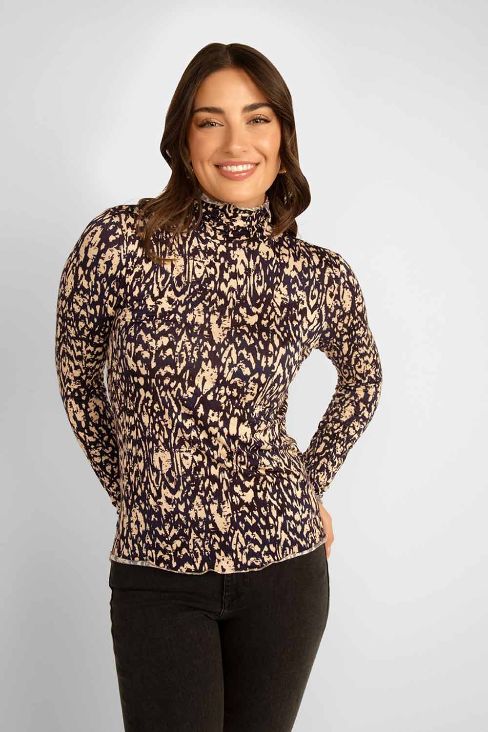 Women's Clothing ELISSIA (MY10079-1B) Printed Turtleneck Top in NAVY