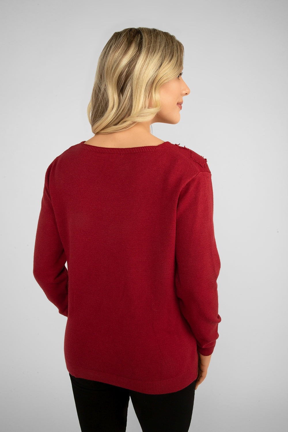 Women's Clothing FEMME FATALE (W-64VSW) Stitched Heart Sweater in WINE