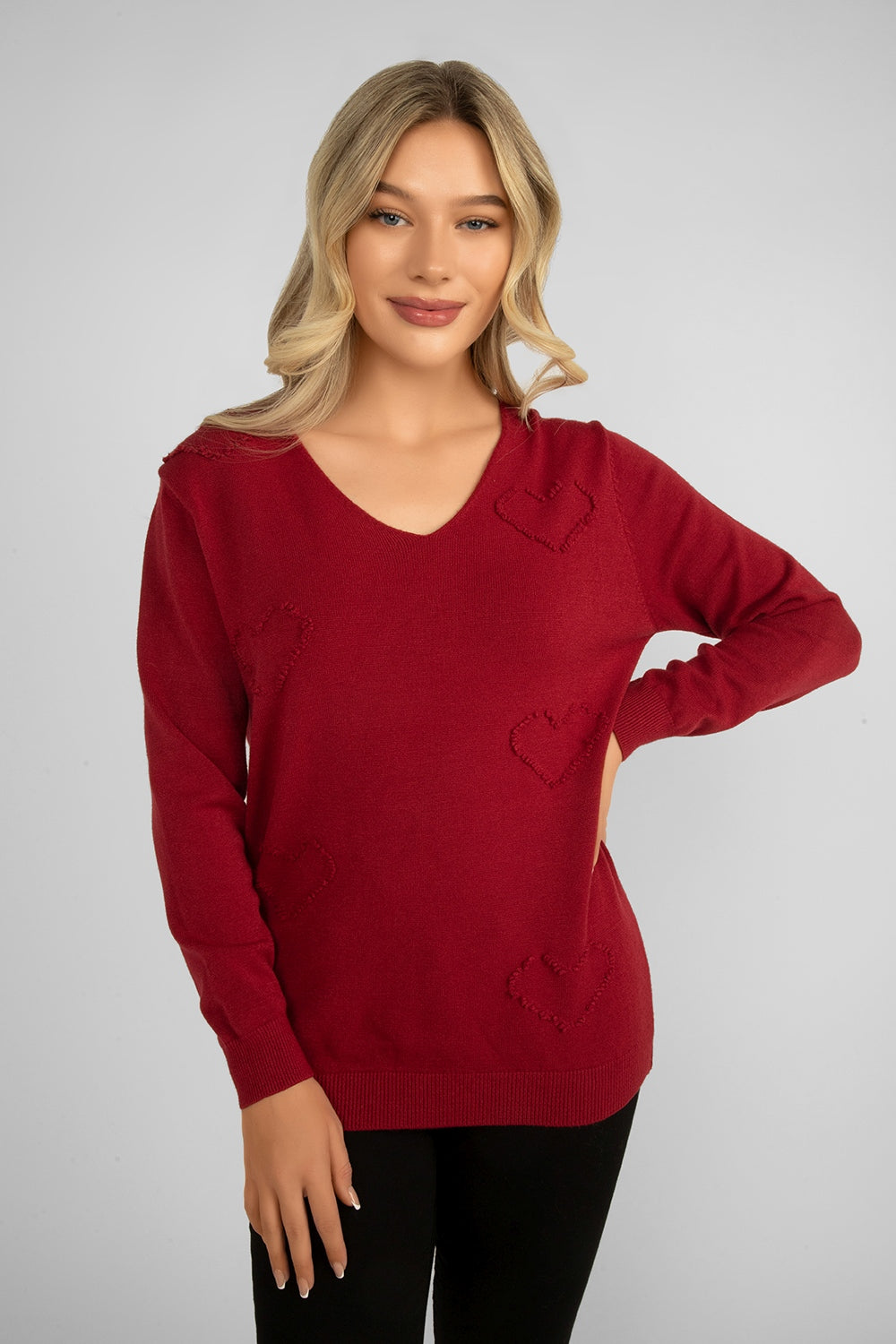 Women's Clothing FEMME FATALE (W-64VSW) Stitched Heart Sweater in WINE