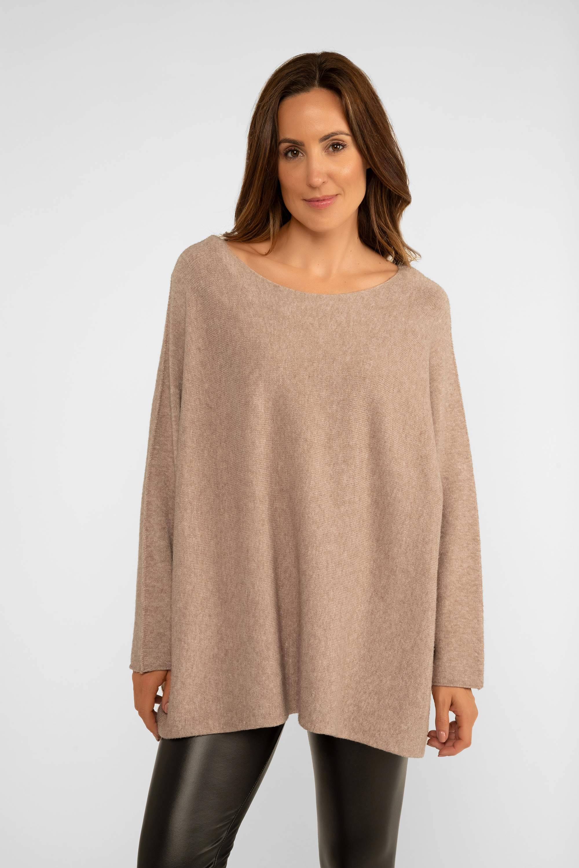 Me & Gee (18-23N3495) Women's Long Sleeve Relaxed Fit Marled Sweater in Beige Brown