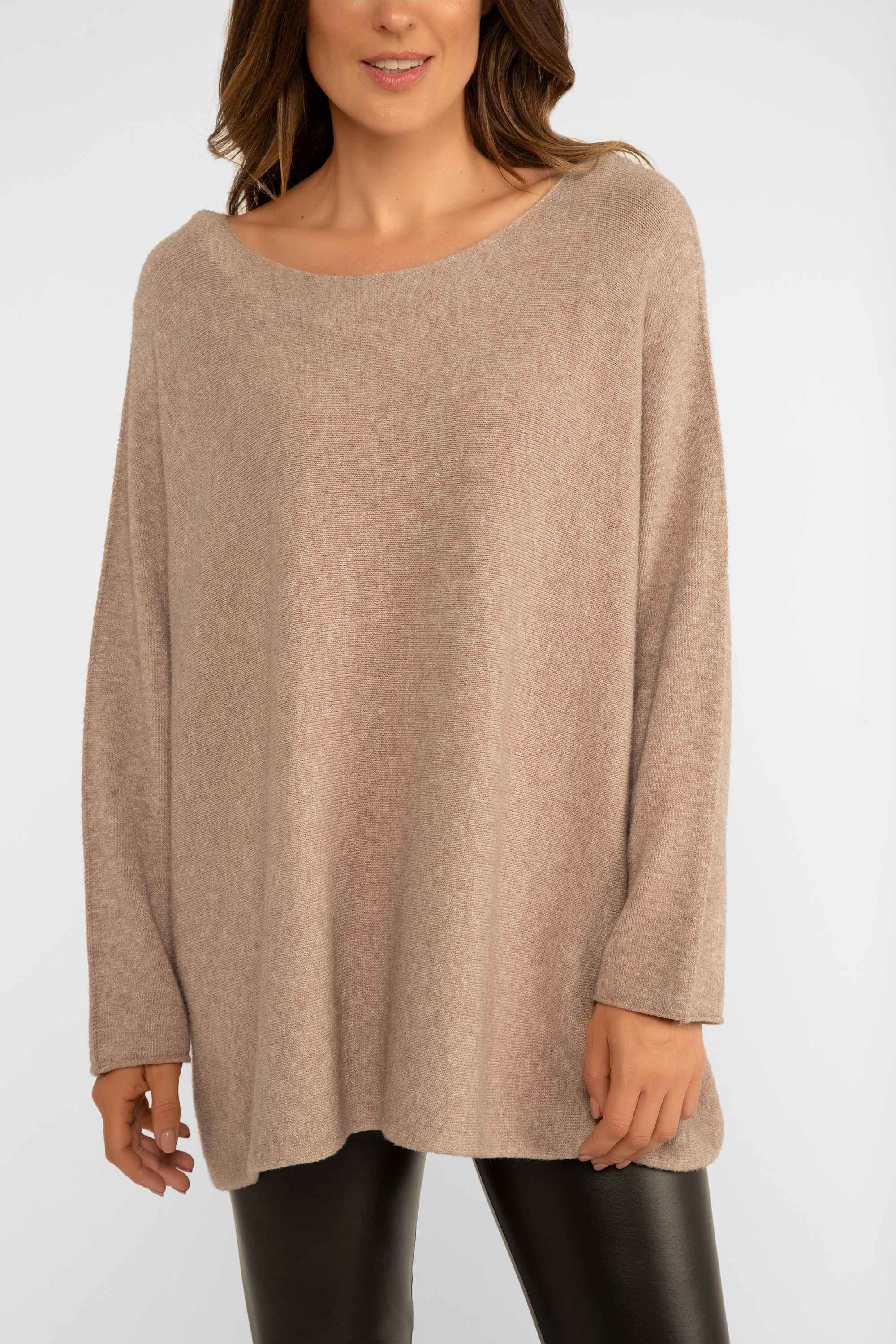 Me & Gee (18-23N3495) Women's Long Sleeve Relaxed Fit Marled Sweater in Beige Brown