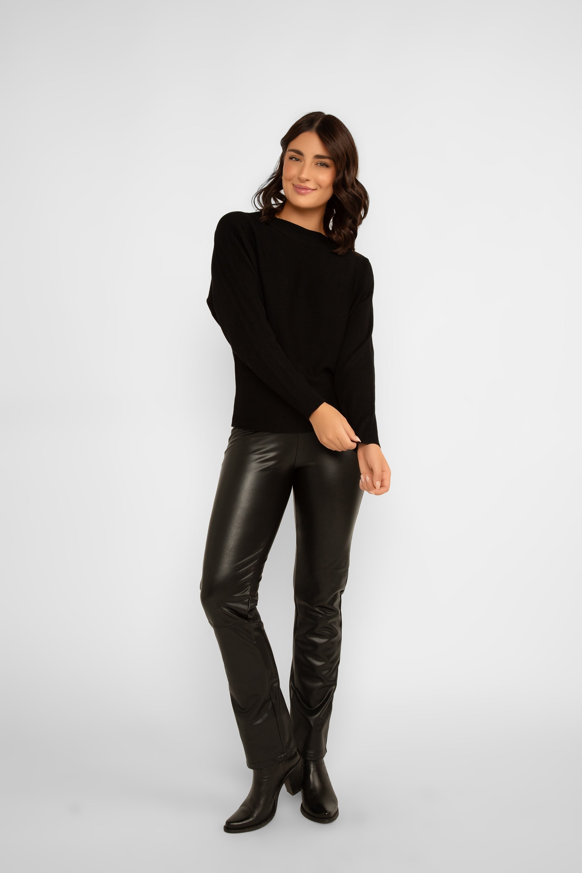 Soya Concept (26591) Women's High Waisted Straight Leg Pleather Pants in Black