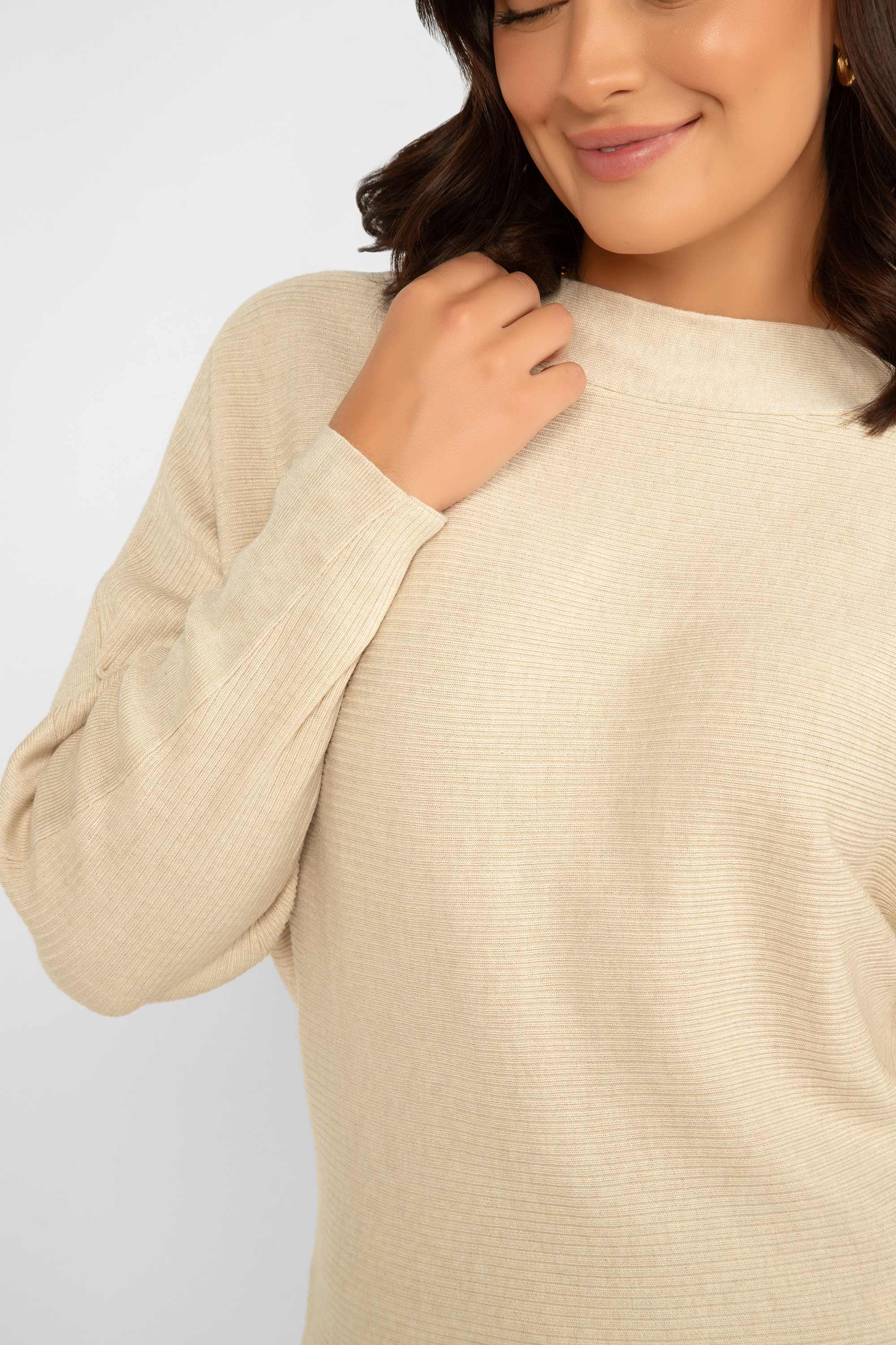 Soya Concept (32958) Women's Long Dolman Sleeve Boat Neck Sweater in Beige