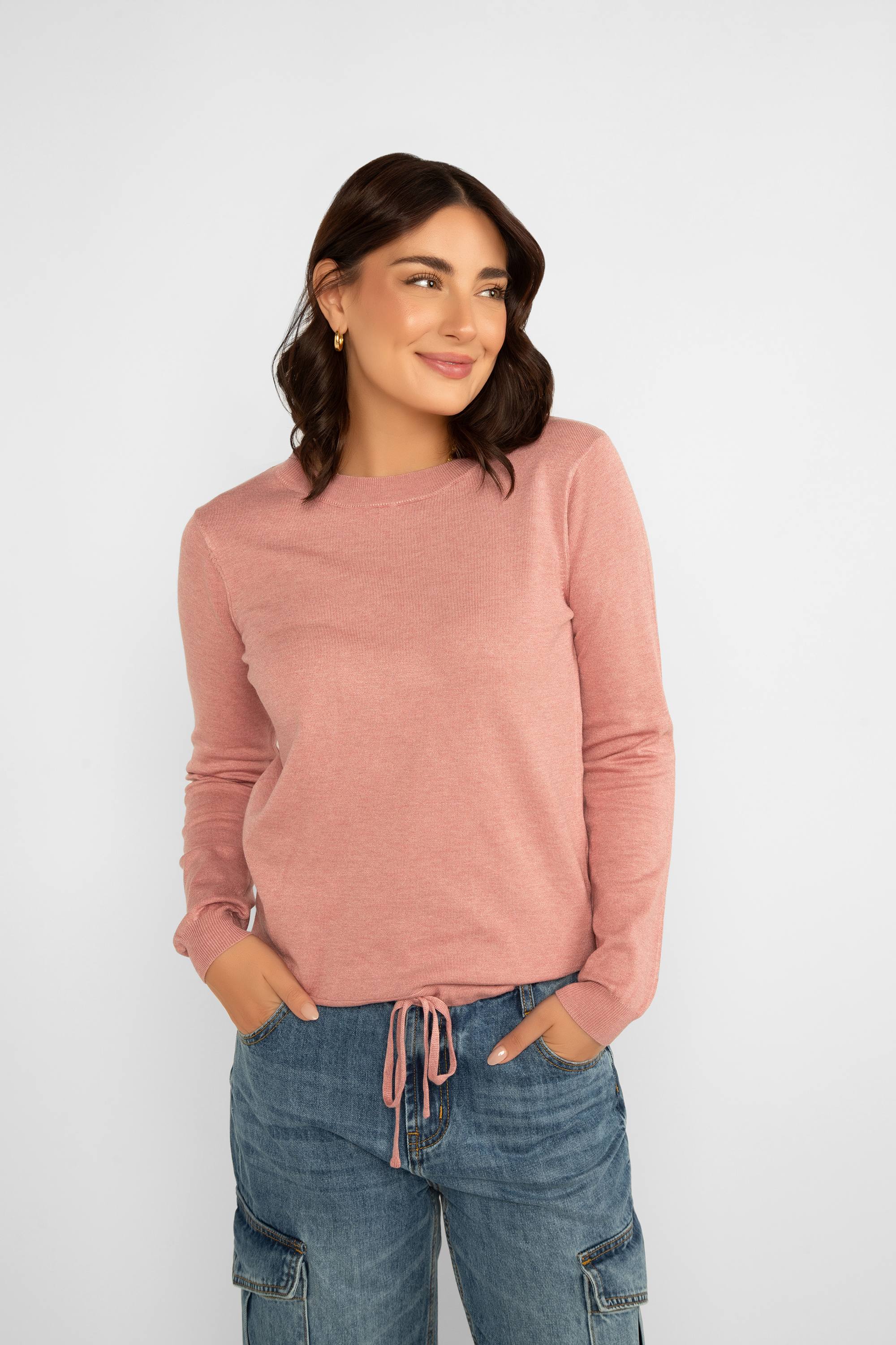 Soya Concept (33524) Women's Long Sleeve Pullover Sweater with Adjustable Drawstring Hem in Blush