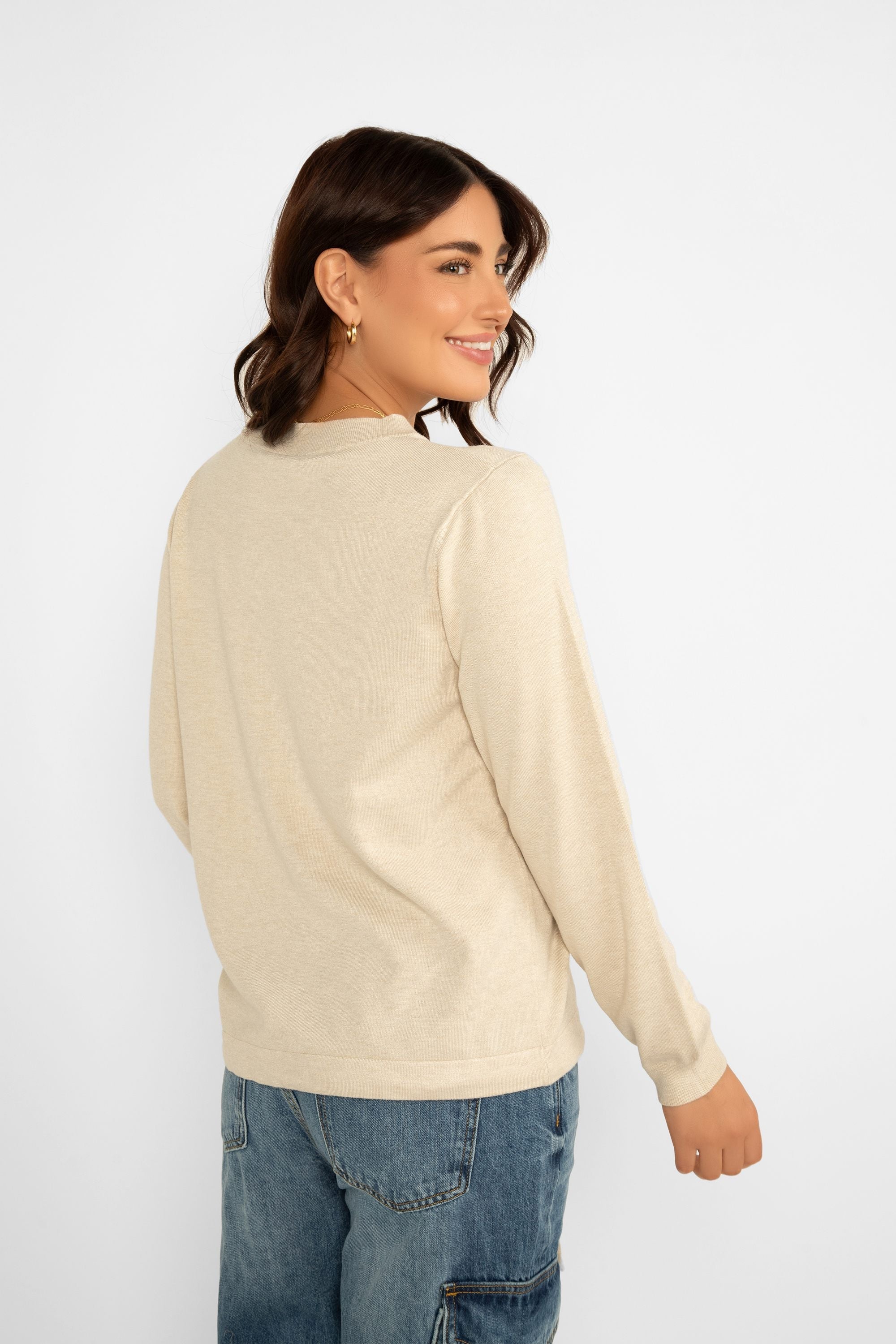 Back view of Soya Concept (33524) Women's Long Sleeve Pullover Sweater with Adjustable Drawstring Hem in Cream