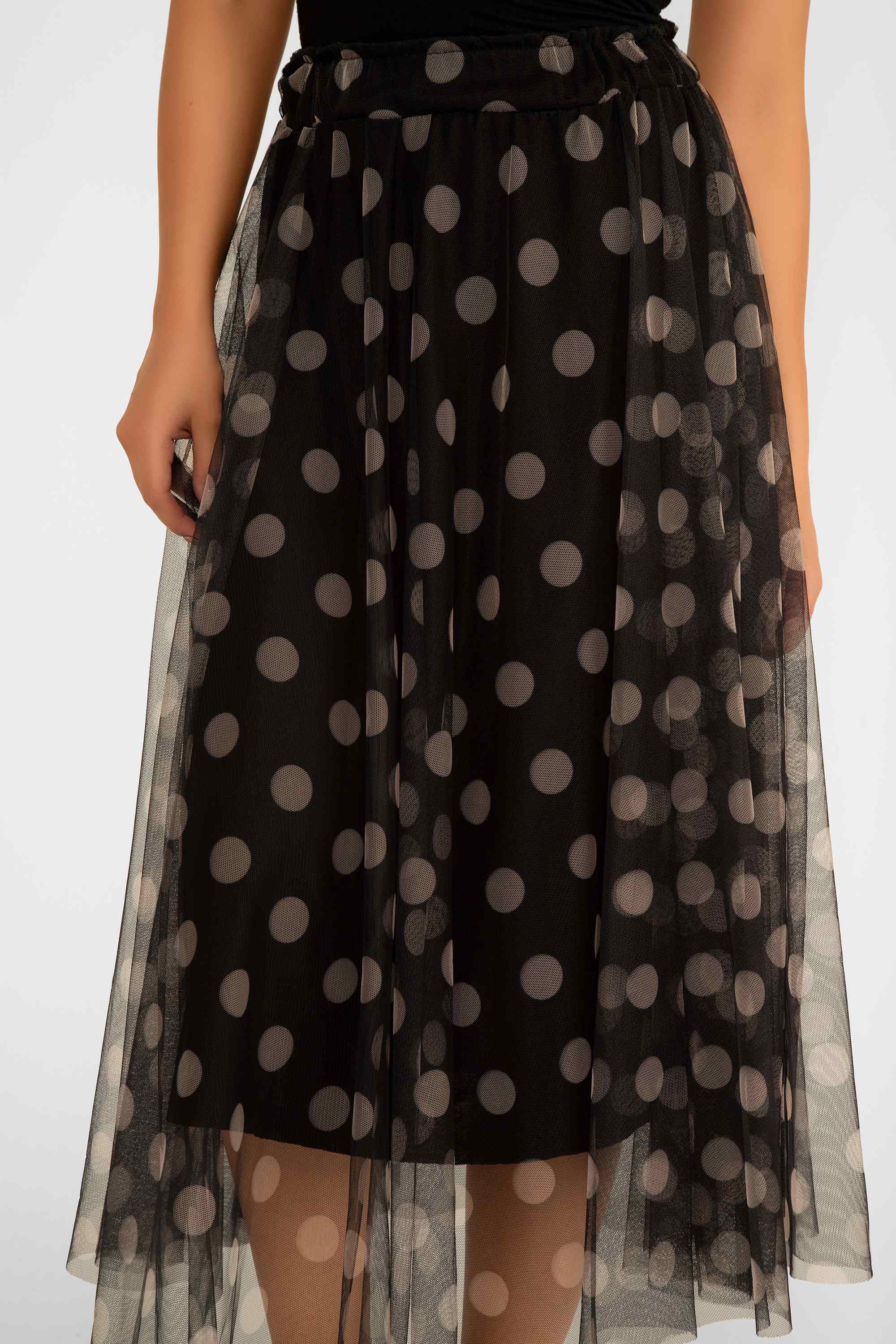 Me & Gee (35-7777) Women's Chiffon Polka Dot Skirt in Black and Cream