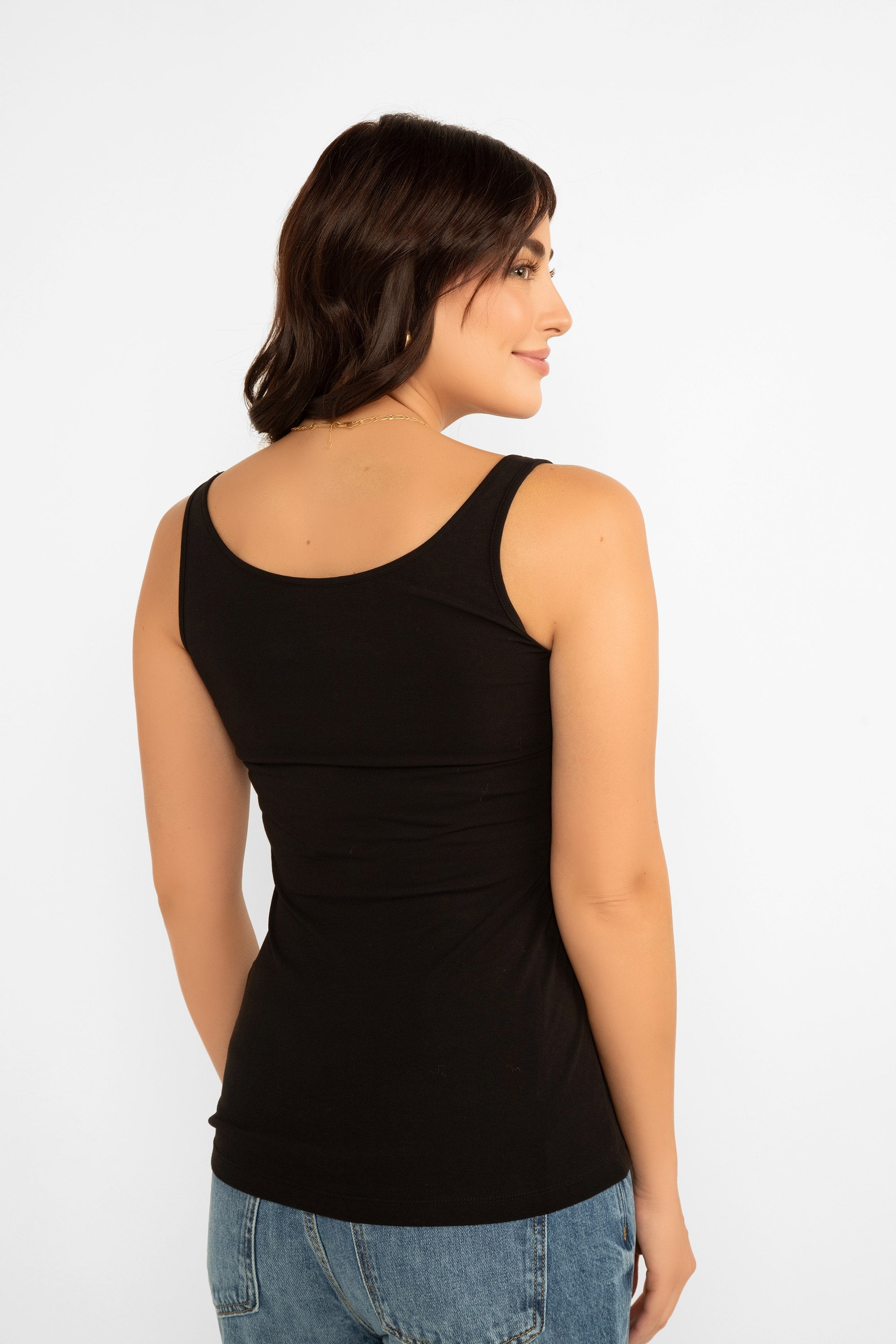 Back view of Esqualo (F2430518) Women's Must Have Scoop Neck Cotton Blend Tank Top in Black