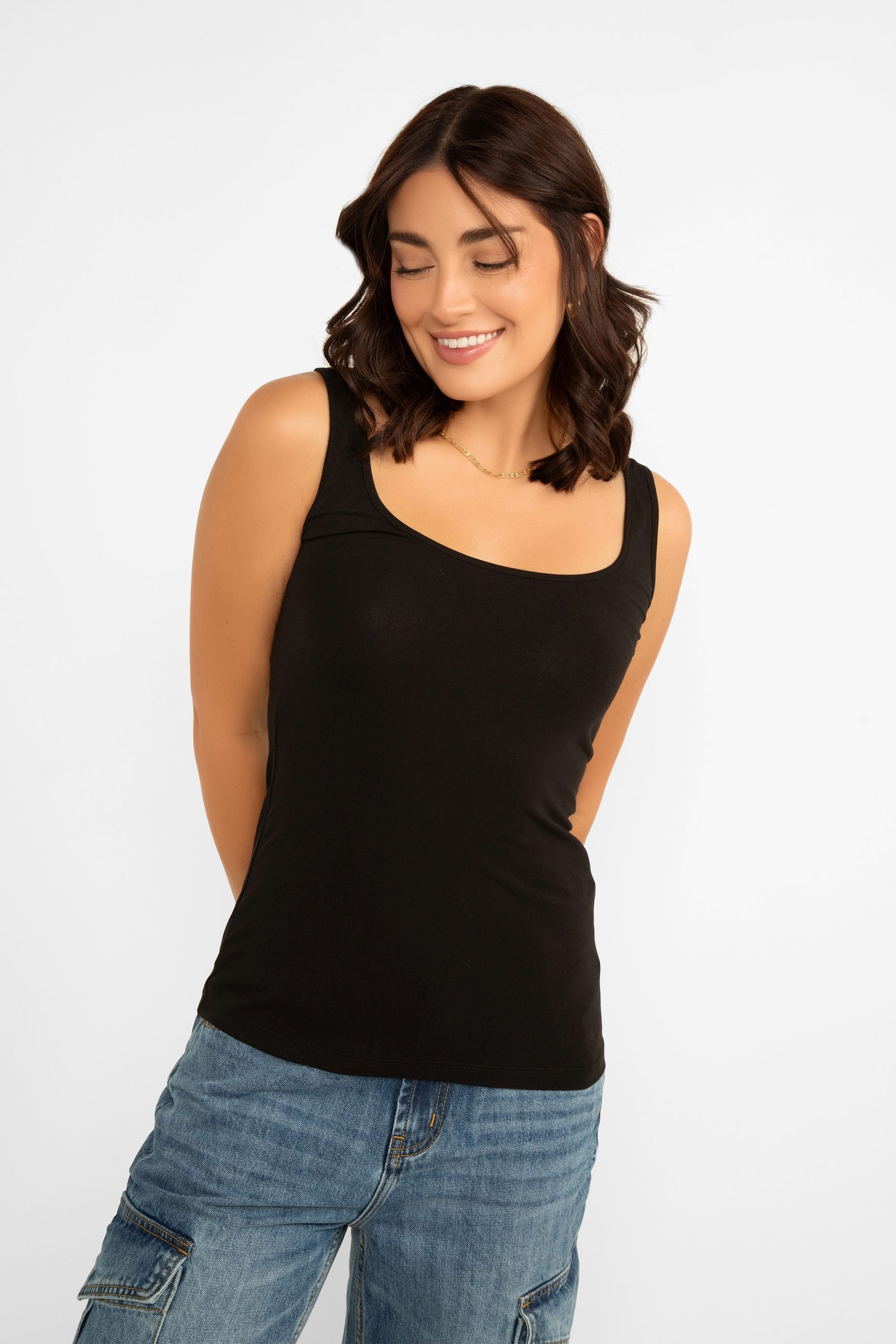 Esqualo (F2430518) Women's Must Have Scoop Neck Cotton Blend Tank Top in Black