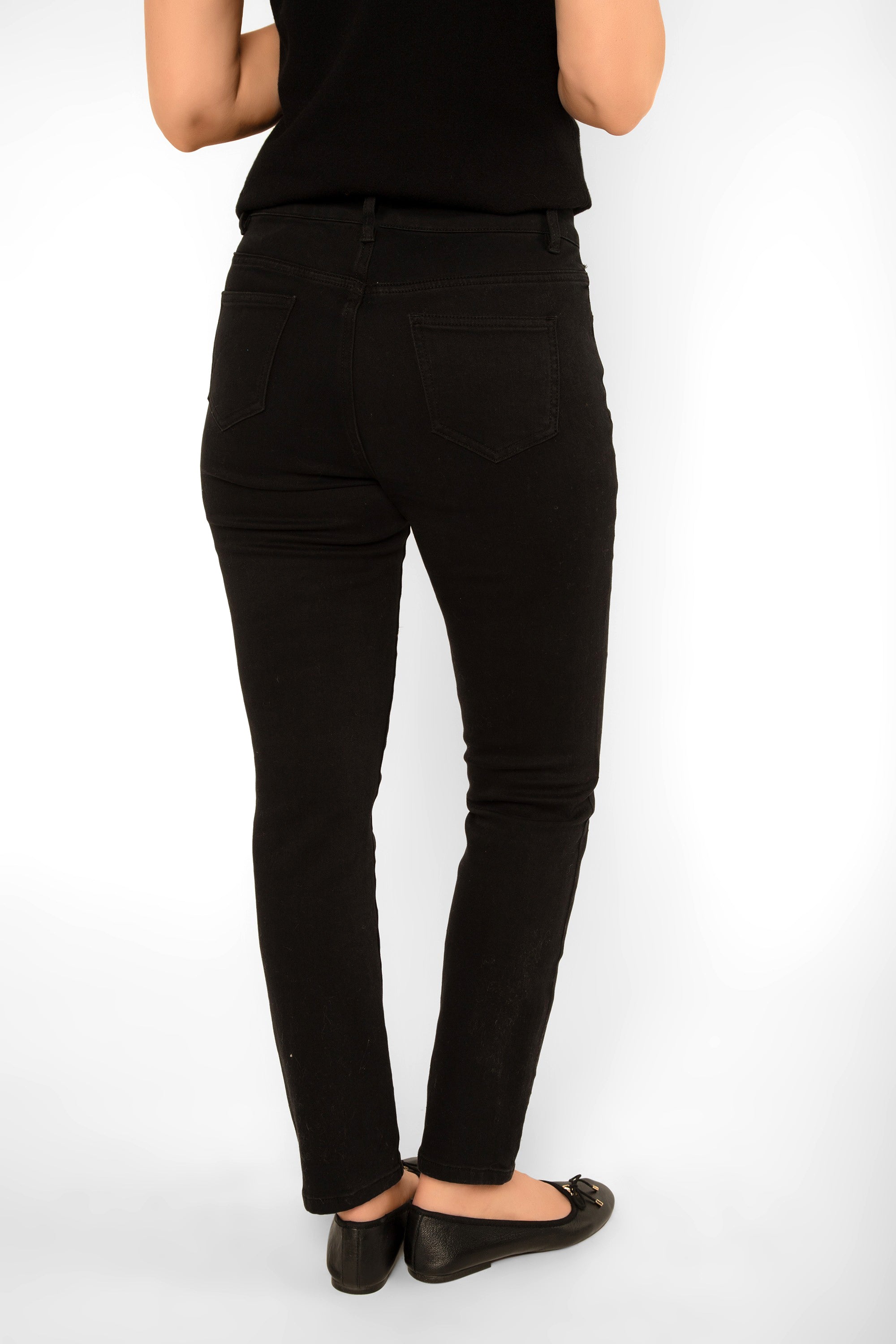 Back view of Picadilly (L6045) Women's Ankle Length Slim Fit Jeans with Embroidered Hearts and Bead embellishments in Black 