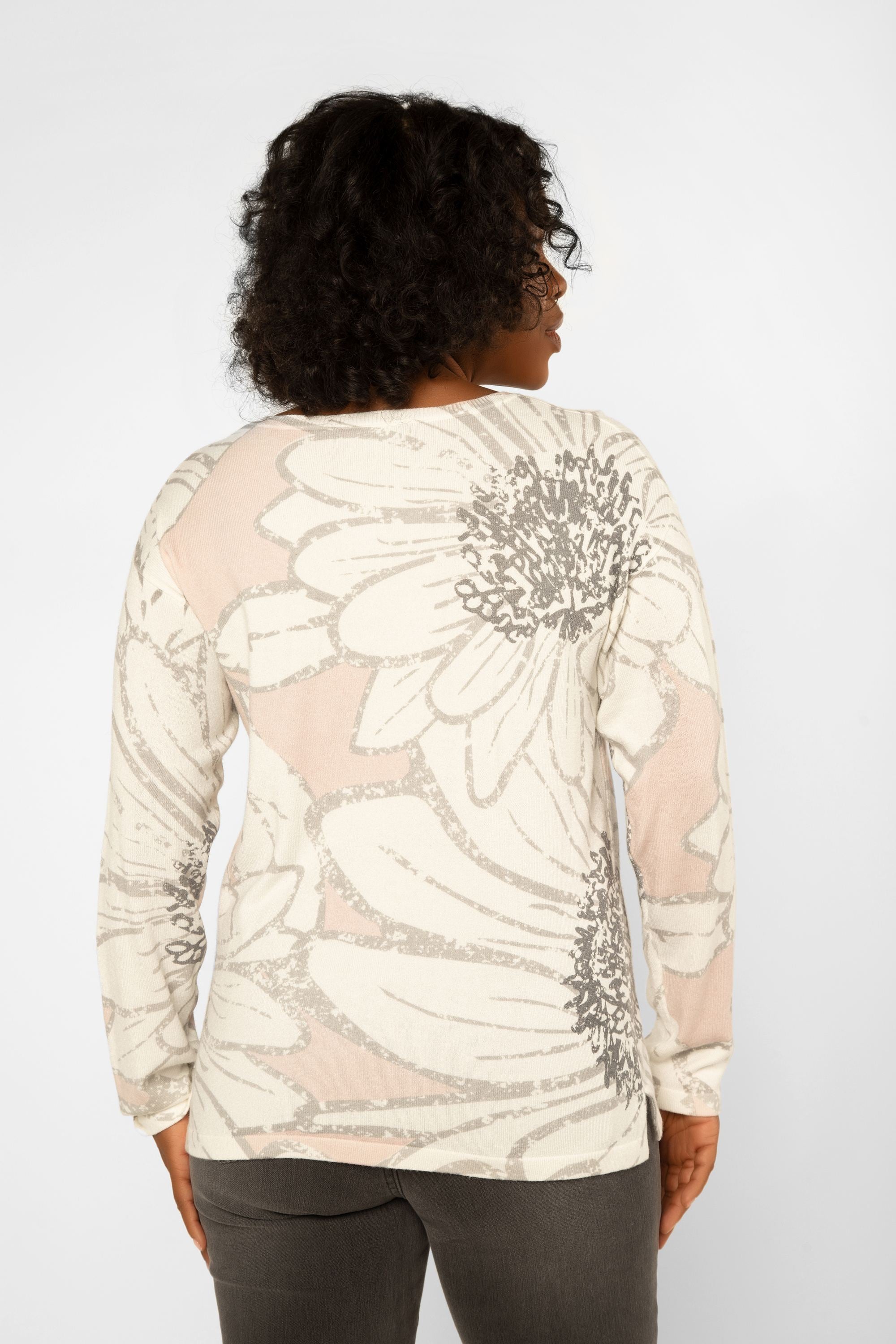 Back view of Picadilly (LK290TY) Women's Long Sleeve V-neck Top in Pink Pastel Floral Print