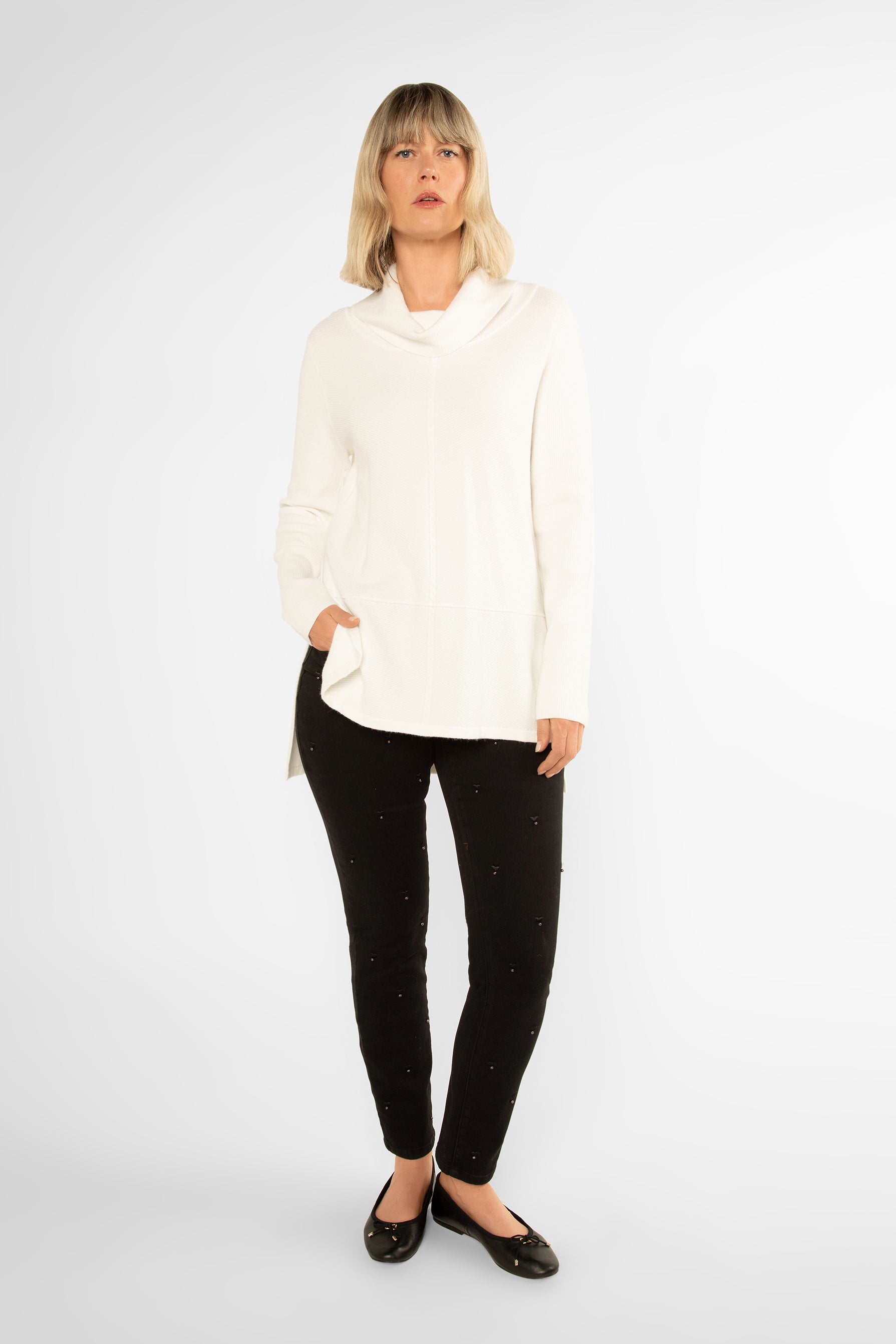 Picadilly (LK296) Women's Long Sleeve Cowl Neck Tunic Sweater in Off White