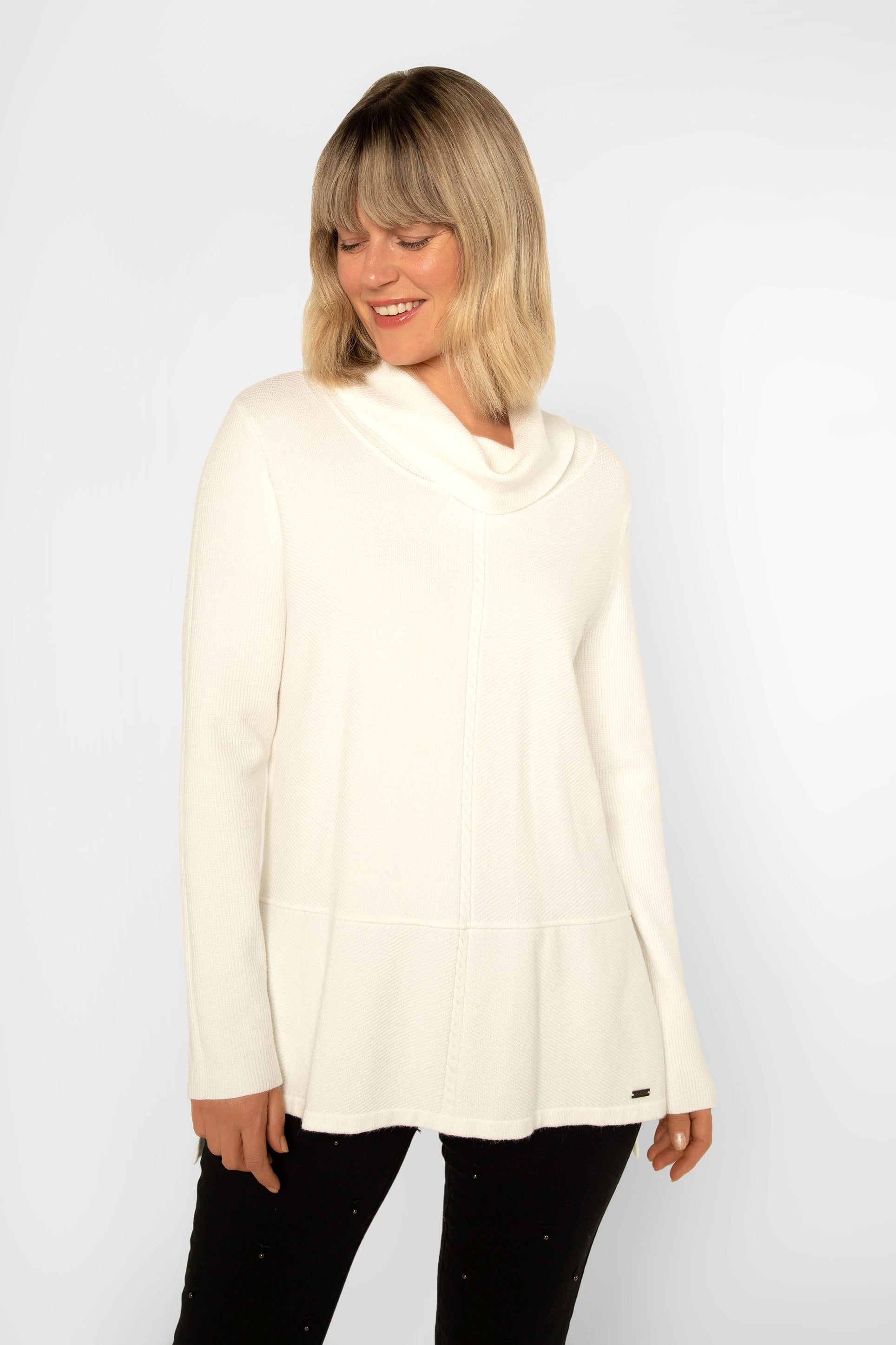 Picadilly (LK296) Women's Long Sleeve Cowl Neck Tunic Sweater in Off White