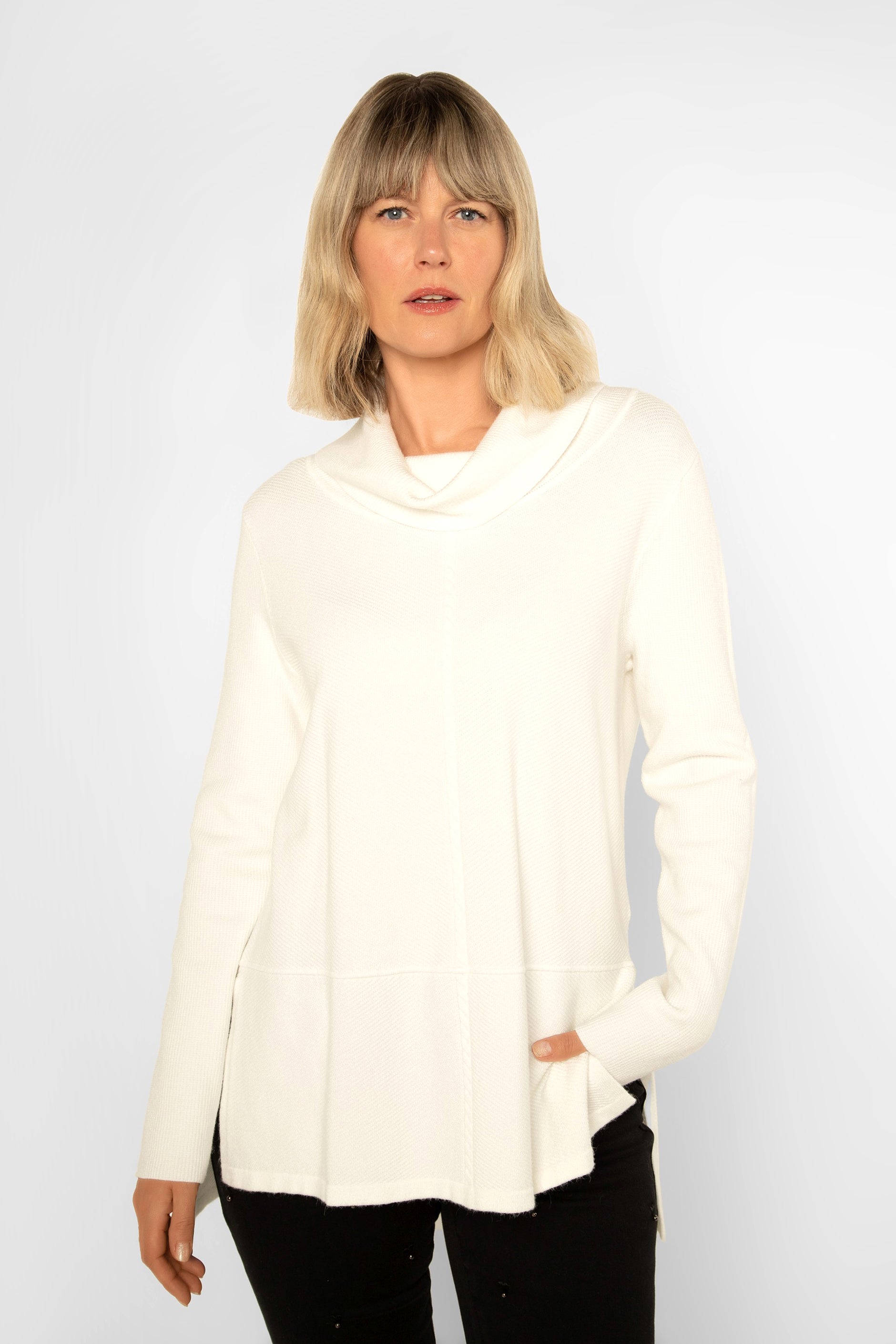 Picadilly (LK296) Women's Long Sleeve Cowl Neck Tunic Sweater in Off White