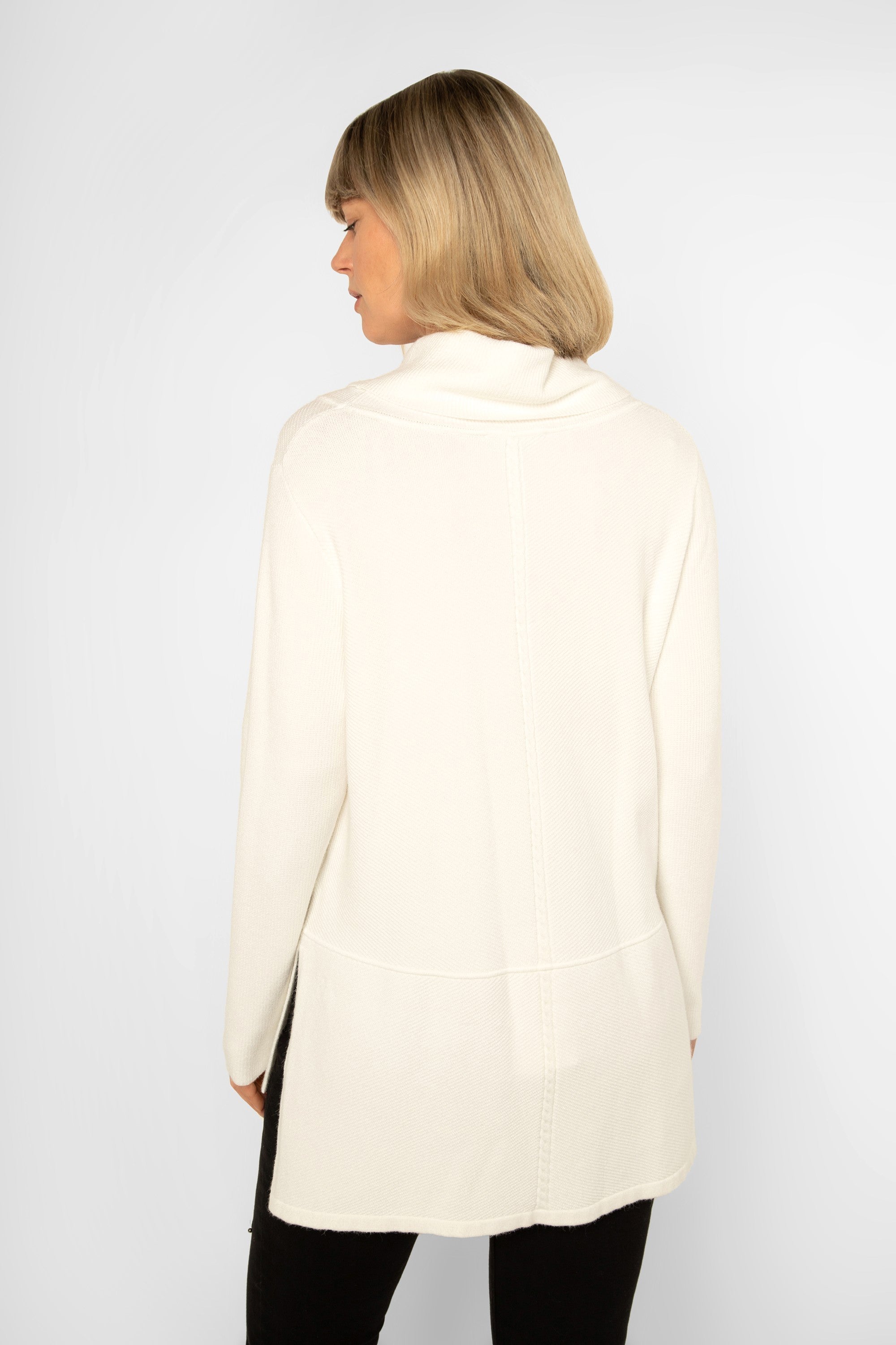 Back view of Picadilly (LK296) Women's Long Sleeve Cowl Neck Tunic Sweater in Off White