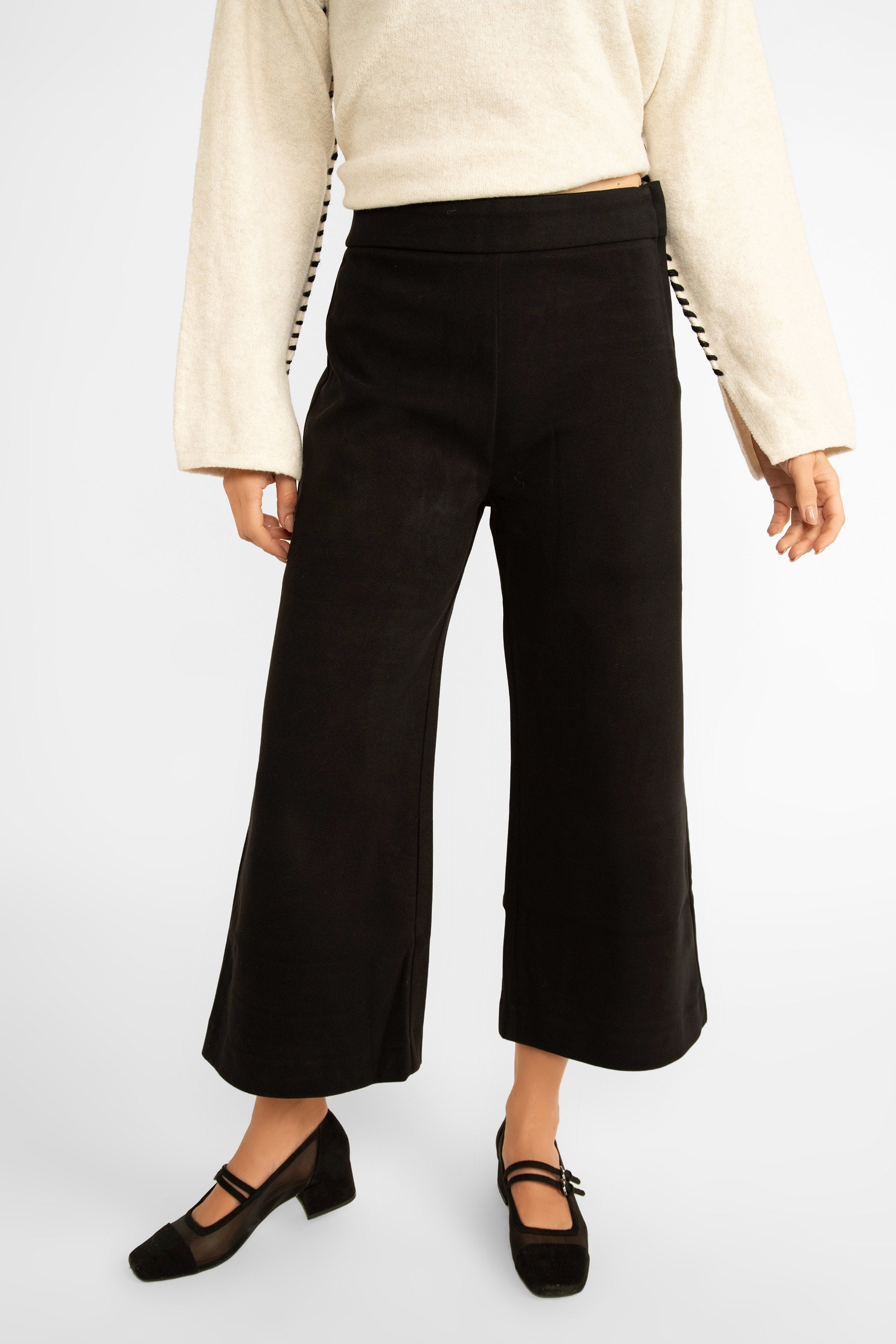 Pink Martini (PA-41198F24) Nadia Pants - Women's Wide Leg Cropped Pants with Suede link texture in Black