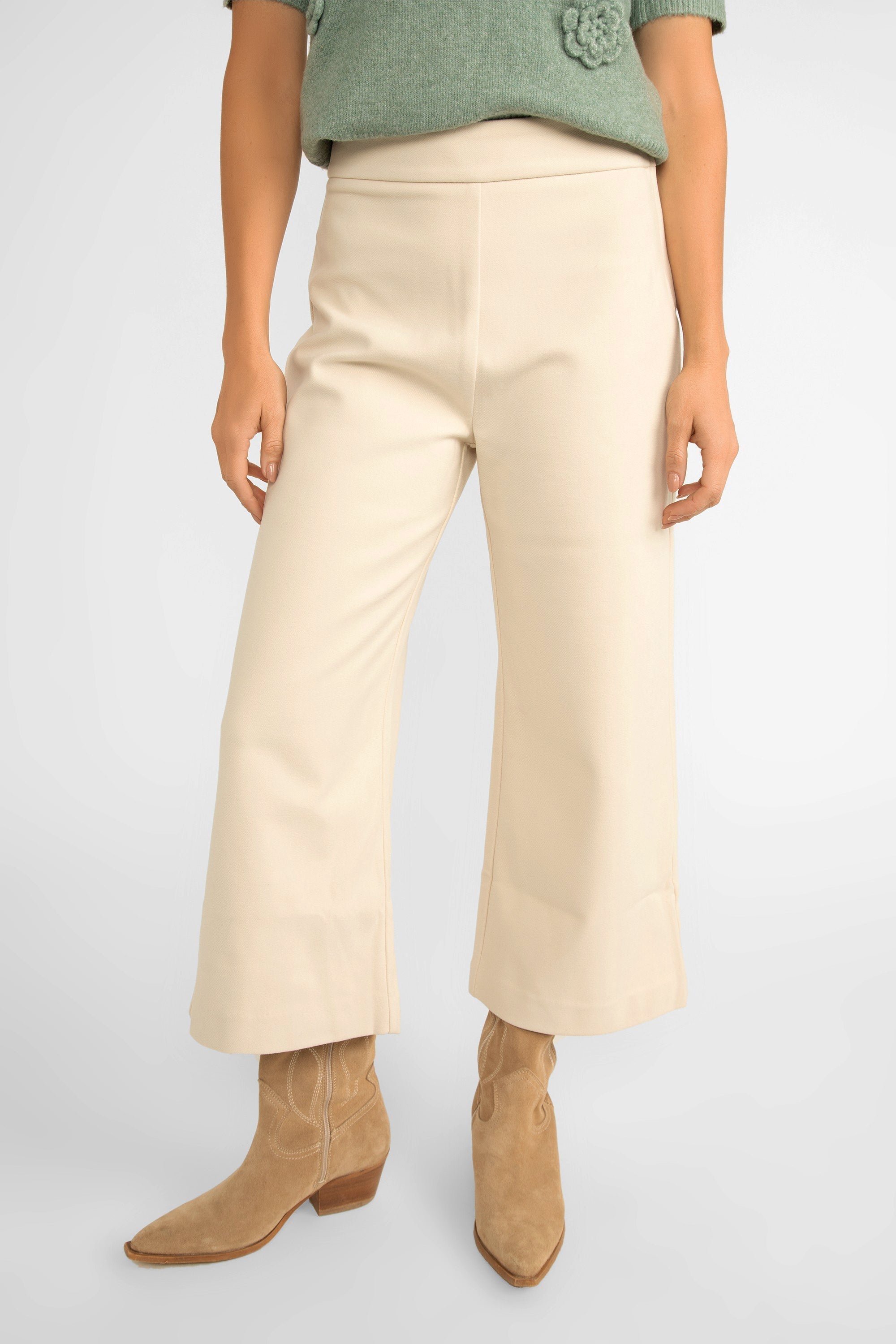 Pink Martini (PA-41198F24) Nadia Pants - Women's Wide Leg Cropped Pants with Suede link texture in Off White