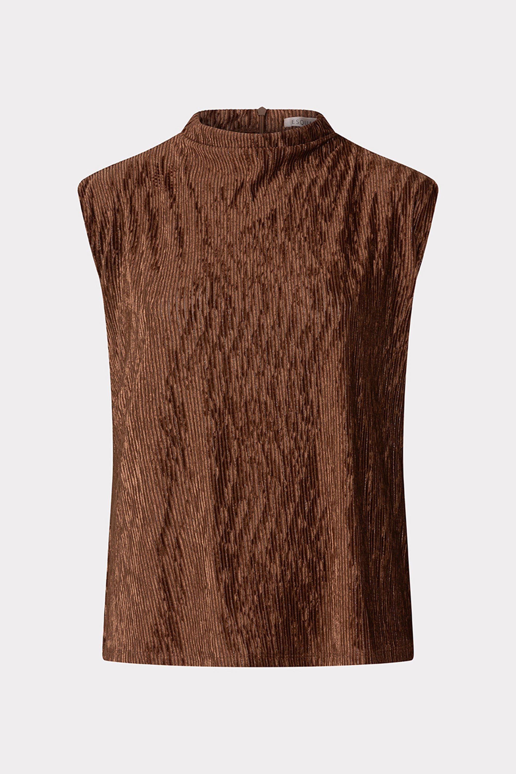 Esqualo (F2405516) Women's Sleeveless Mock Neck Top Made from Textured Velour Fabric in Brandy Brown