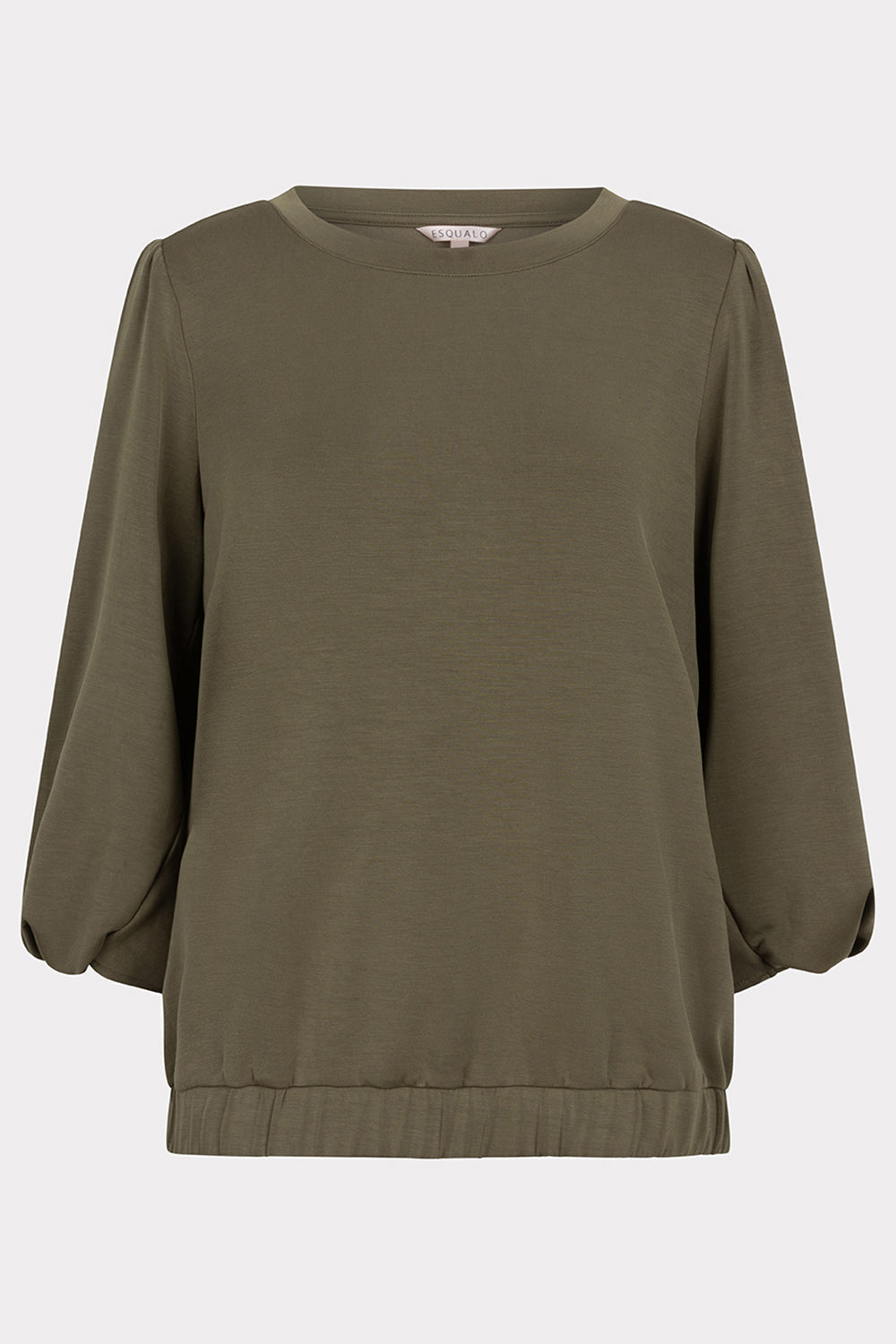 Esqualo (F2405504) Women's 3/4 Model Blend Top With Crew Neck and 3/4 Puff Sleeves With Twisted Cuff in Moss Green