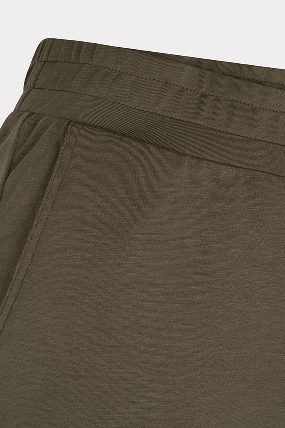 Close up of waistband on Esqualo (F2405506) Women's Flared Modal Blend Pants with Pockets in Moss Green