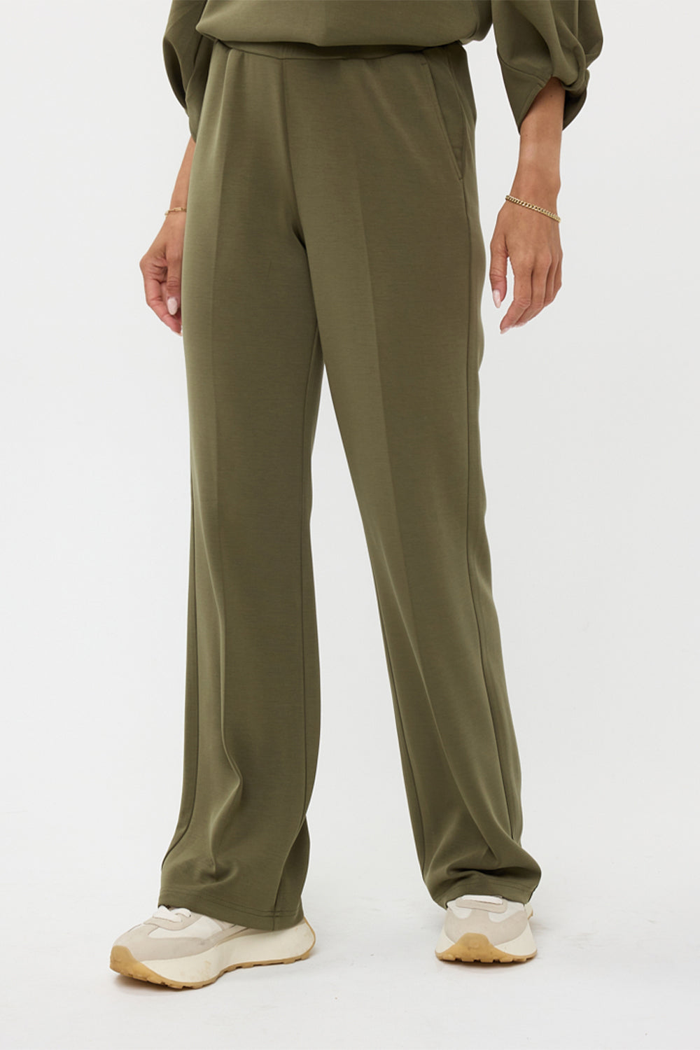 Esqualo (F2405506) Women's Flared Modal Blend Pants with Pockets in Moss Green