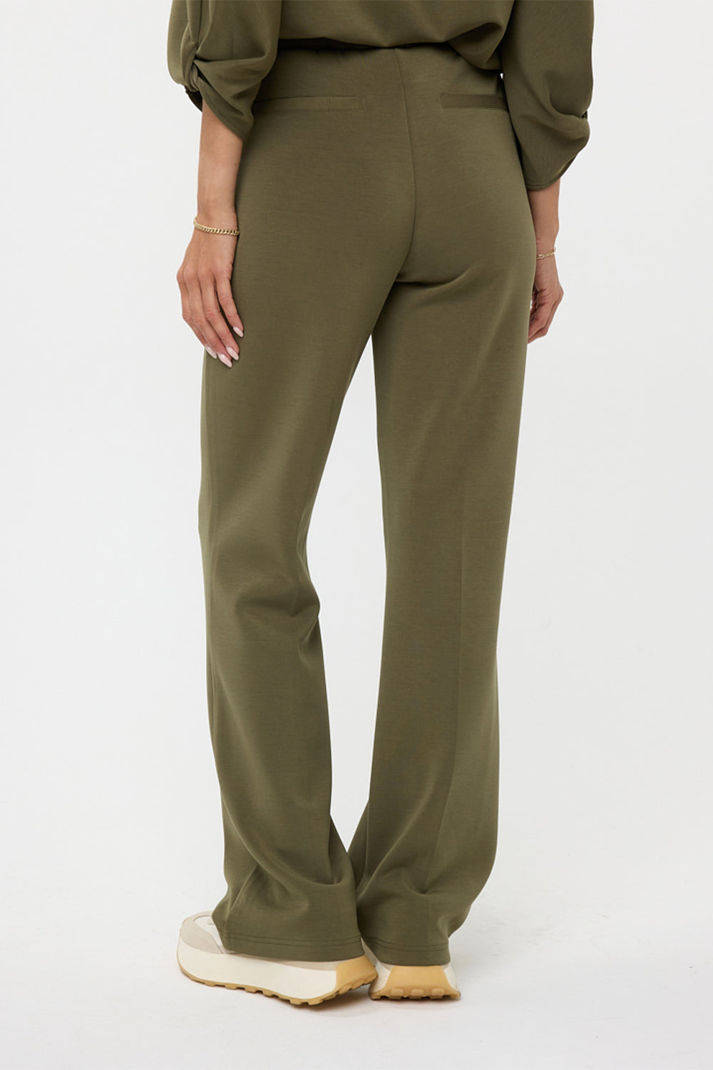 Back view of Esqualo (F2405506) Women's Flared Modal Blend Pants with Pockets in Moss Green