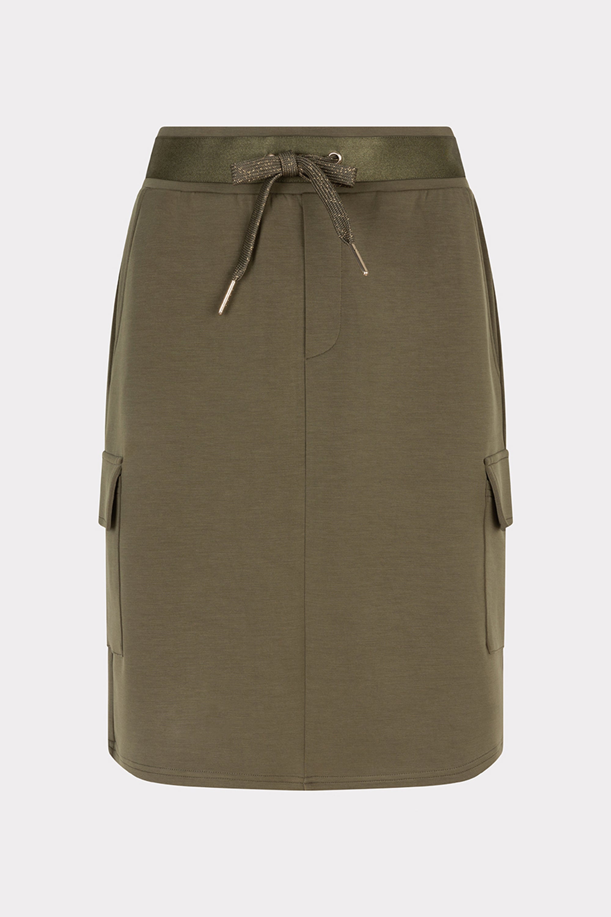 Esqualo (F2405508) Women's Modal Cargo Skirt With Pockets and Satin Embellished Waistband with Drawstring in Moss Green