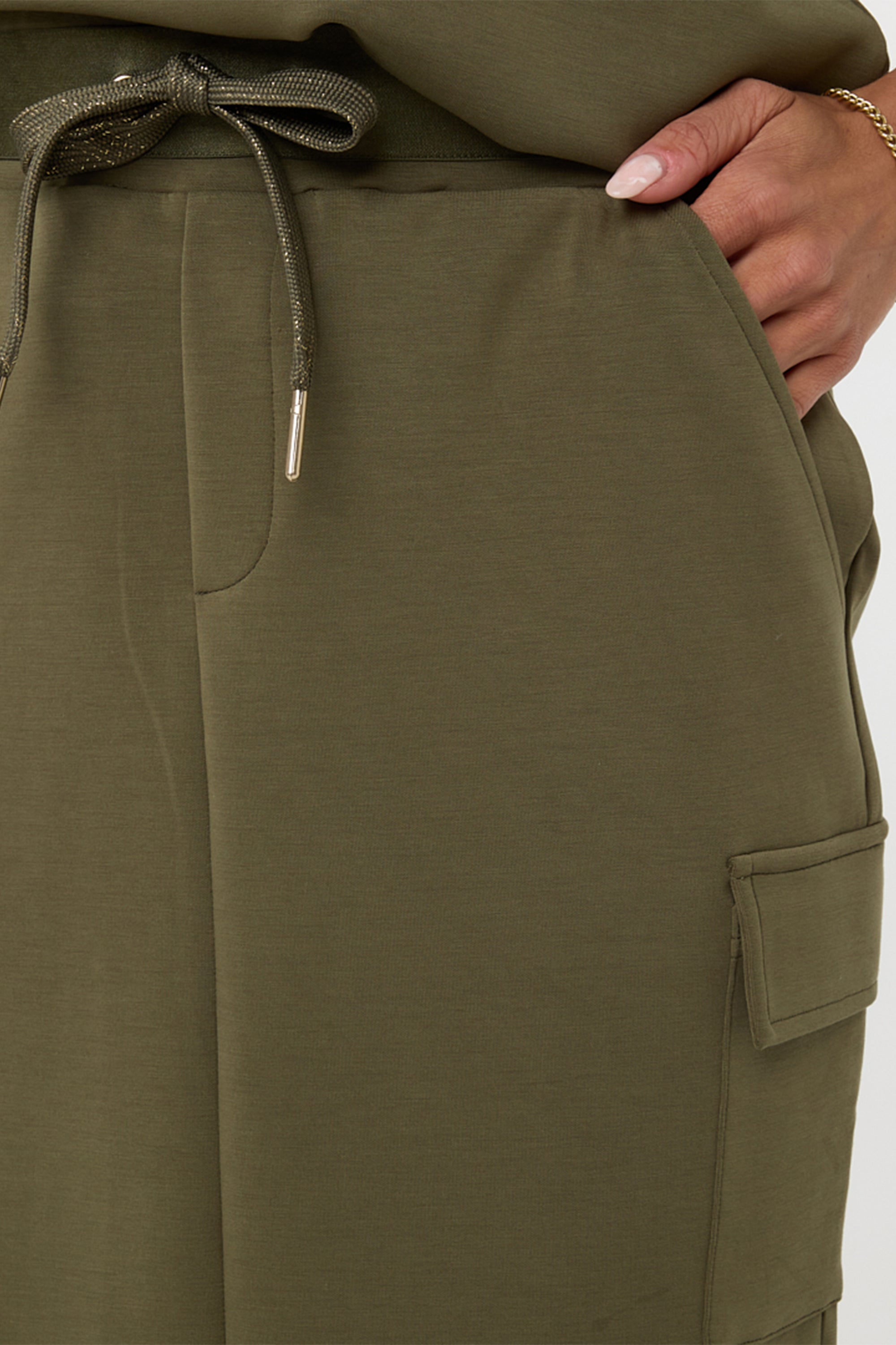 Esqualo (F2405508) Women's Modal Cargo Skirt With Pockets and Satin Embellished Waistband with Drawstring in Moss Green