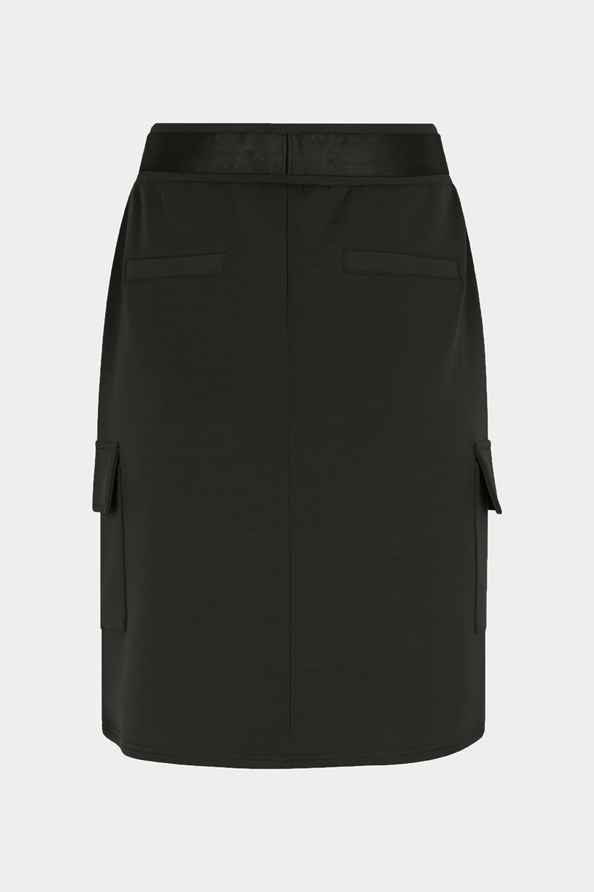 Back view of Esqualo (F2405508) Women's Modal Cargo Skirt With Pockets and Satin Embellished Waistband with Drawstring in Black