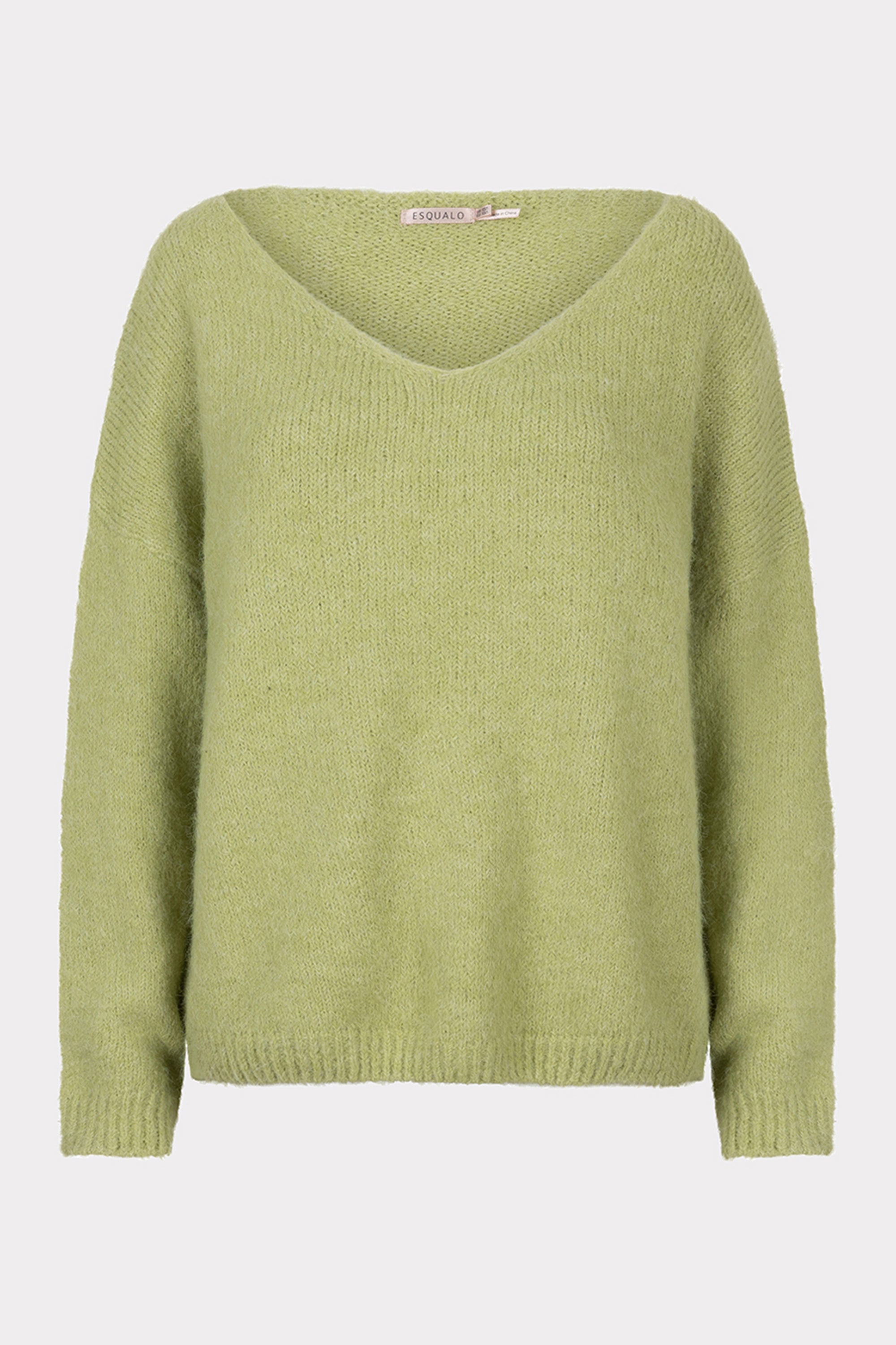 Esqualo (F2418500) Women's Relaxed Fit V-Neck Sweater With Long Sleeves and Drop Shoulders in Matcha Green