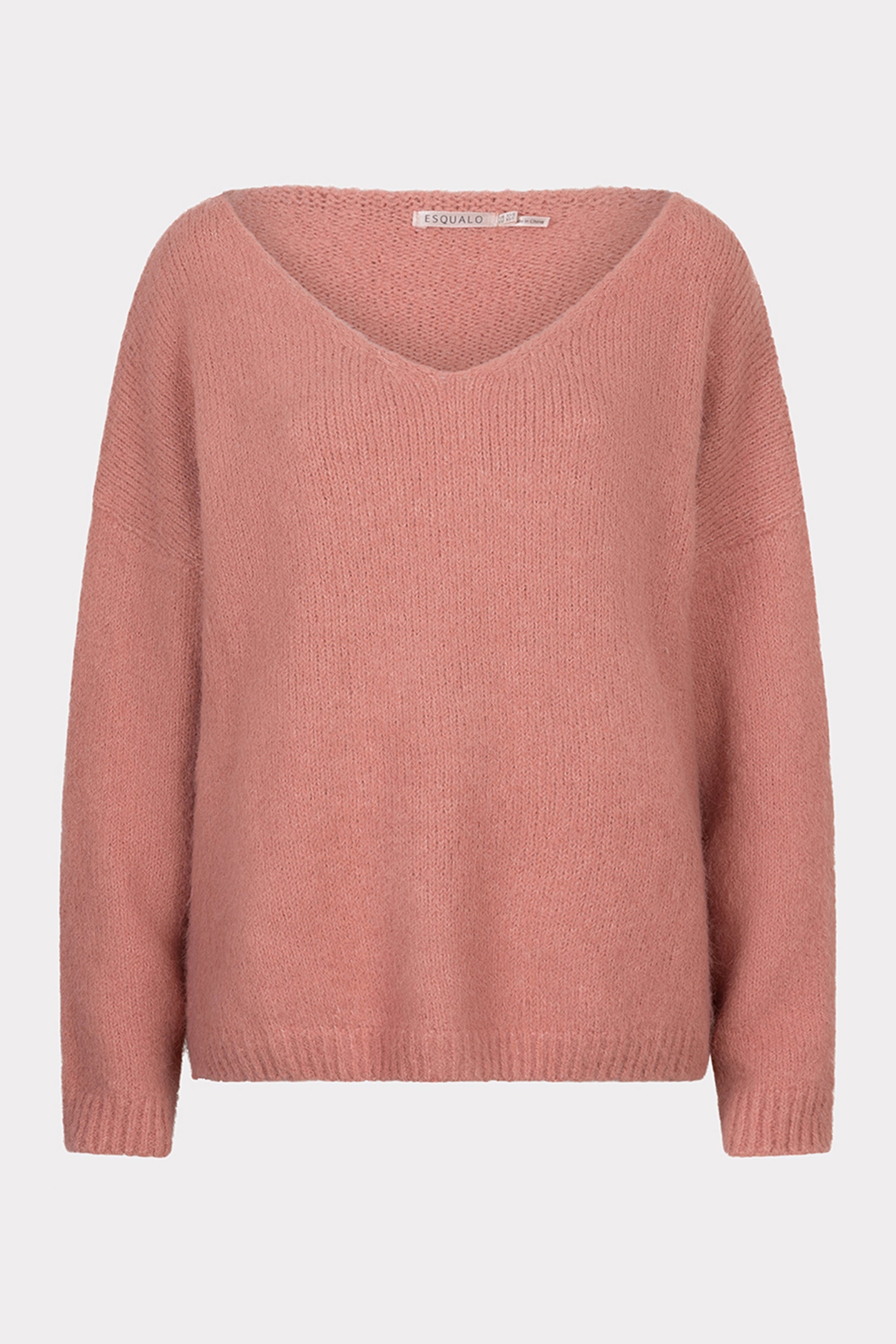 Esqualo (F2418500) Women's Relaxed Fit V-Neck Sweater With Long Sleeves and Drop Shoulders in Blush Pink