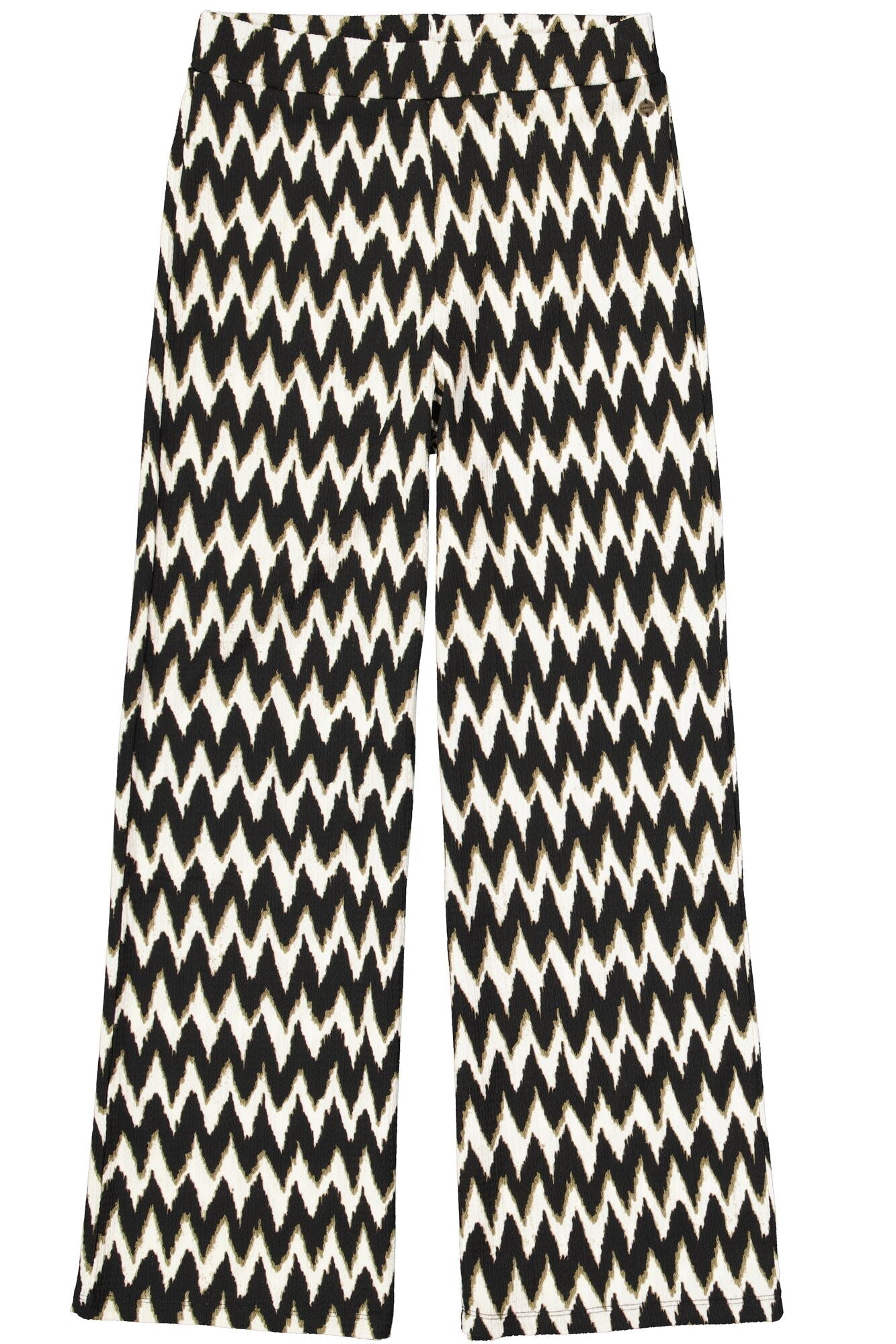 Garcia (O40115) Women's Pull On High Rise Wide Leg Printed Pants in Black & White Horizontal Zigzag stripes