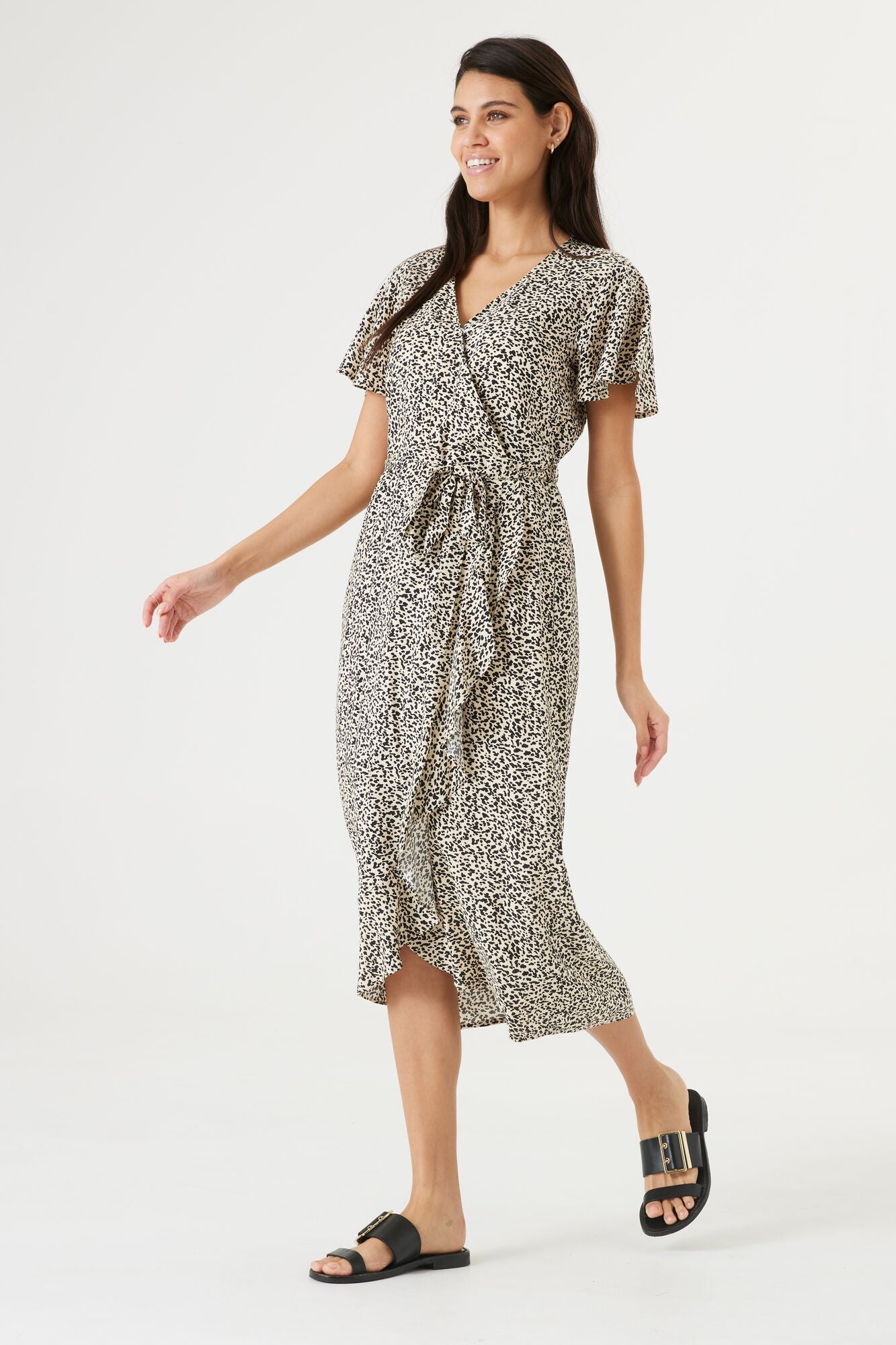 Short Sleeve Leopard Print Wrap Dress