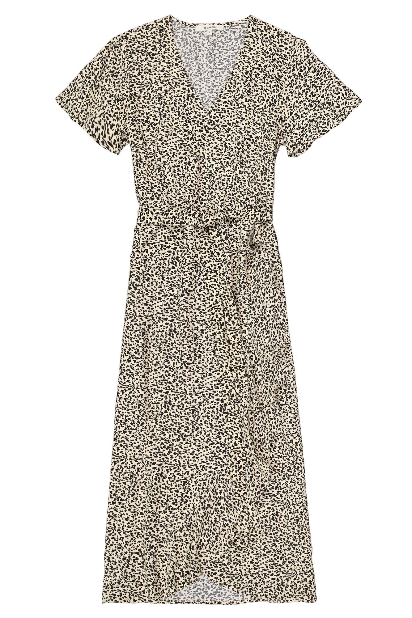 Garcia (Q40086) Women's Short Flounce Sleeve Midi Length Wrap Dress in Leopard Print