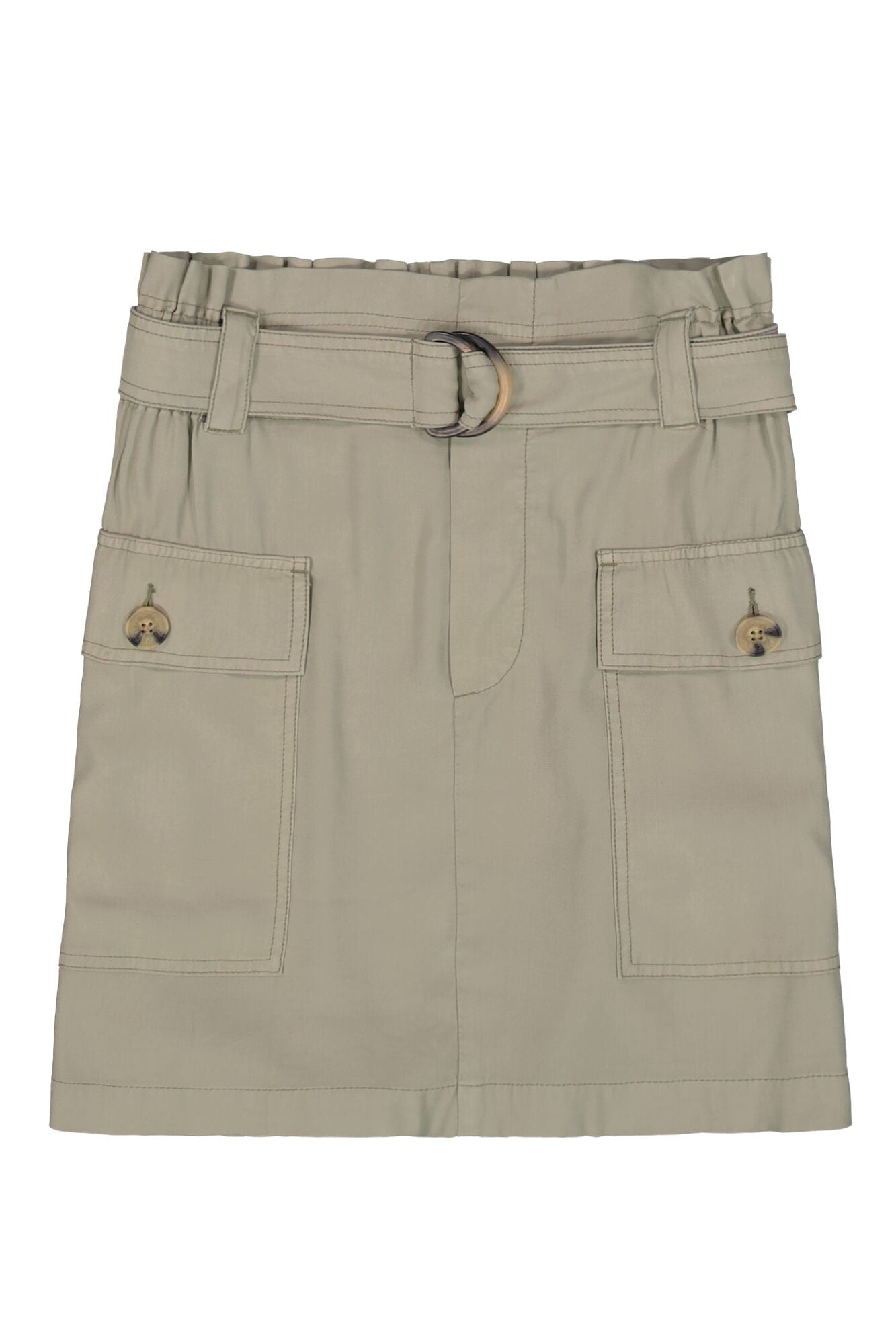 Garcia (Q40122) Women's High Rise Paper Bag Waist Mini Skirt with Two Front Cargo Pockets in Seagrass Khaki Green