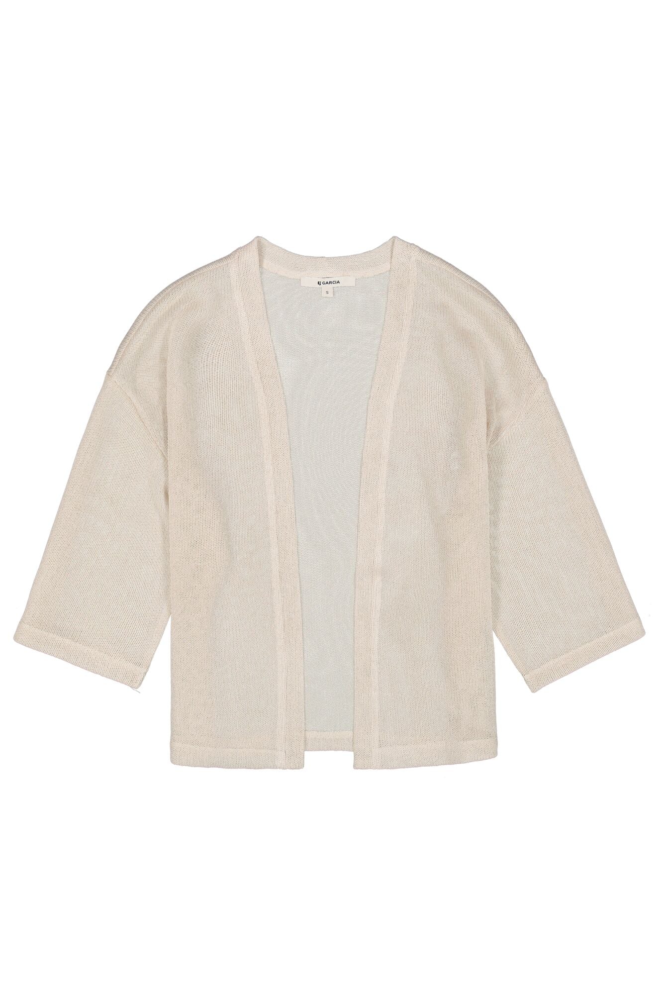 Garcia (Q40040) Women's Elbow Sleeve Open Front Cropped Cardigan in Beige