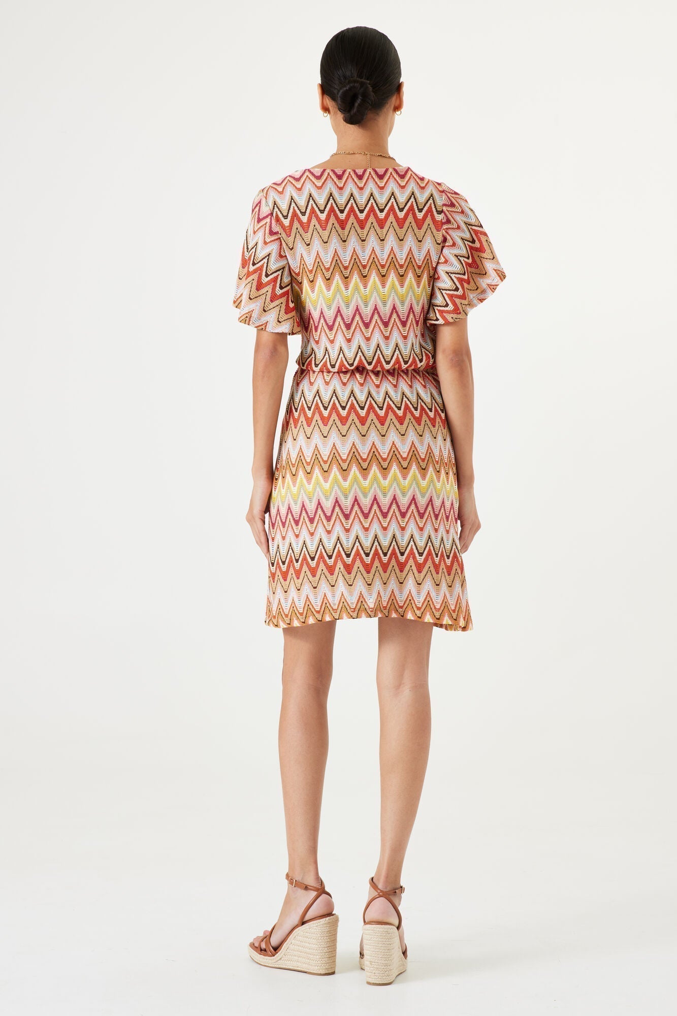 Garcia (R40285) Short Flounce Sleeve Mini Wrap Dress in Multi-colour Zigzag Print