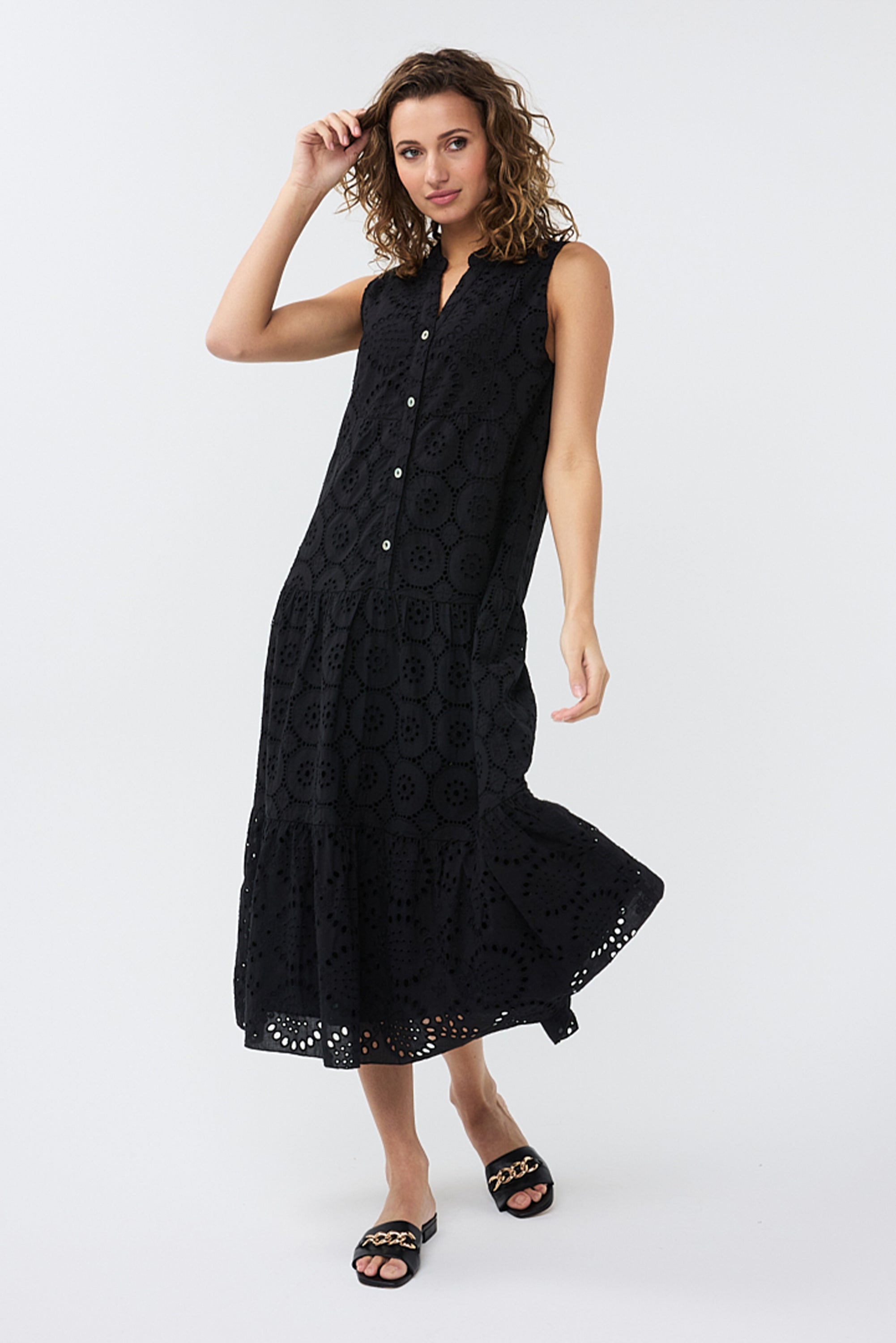 Cotton Eyelet Lace Midi Dress