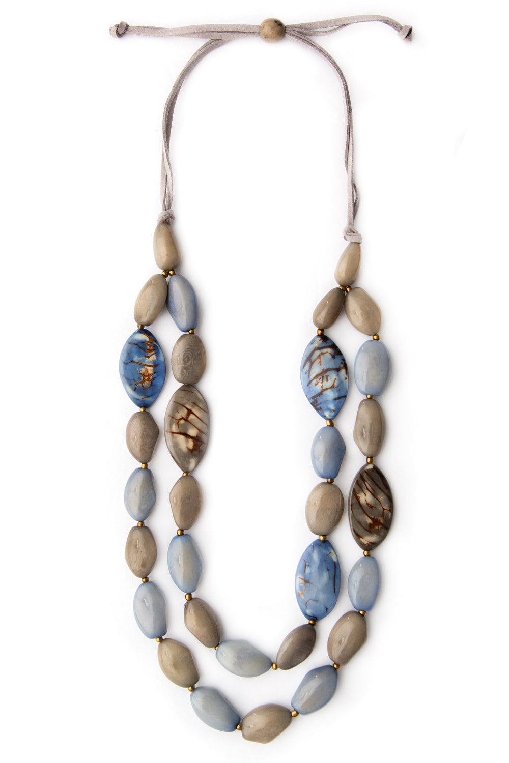 Organic Tague Jewellery - Jannie Necklace - Blue and brown double strand chunky beaded necklace