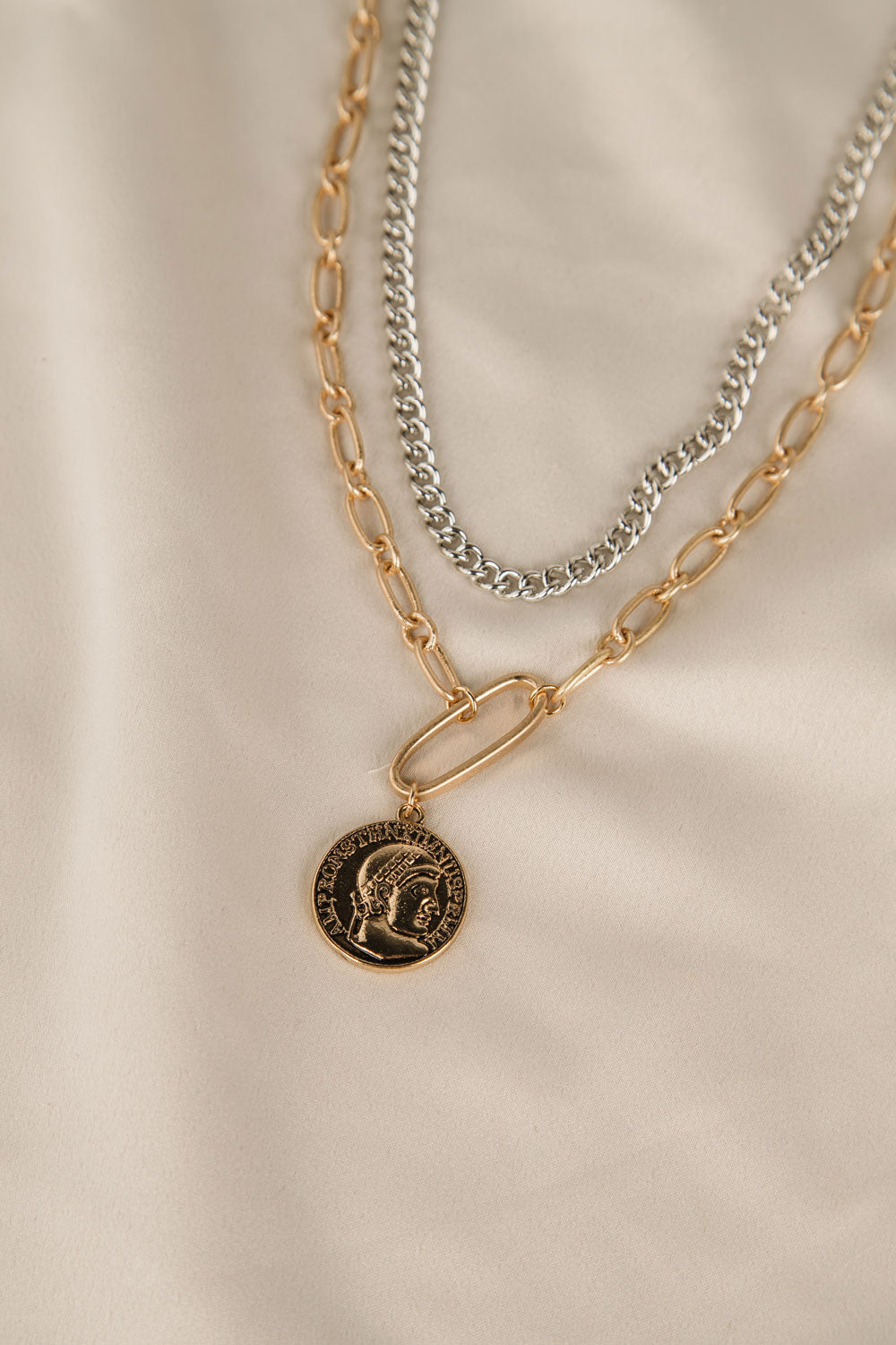 Double Strand Chain & Coin Necklace