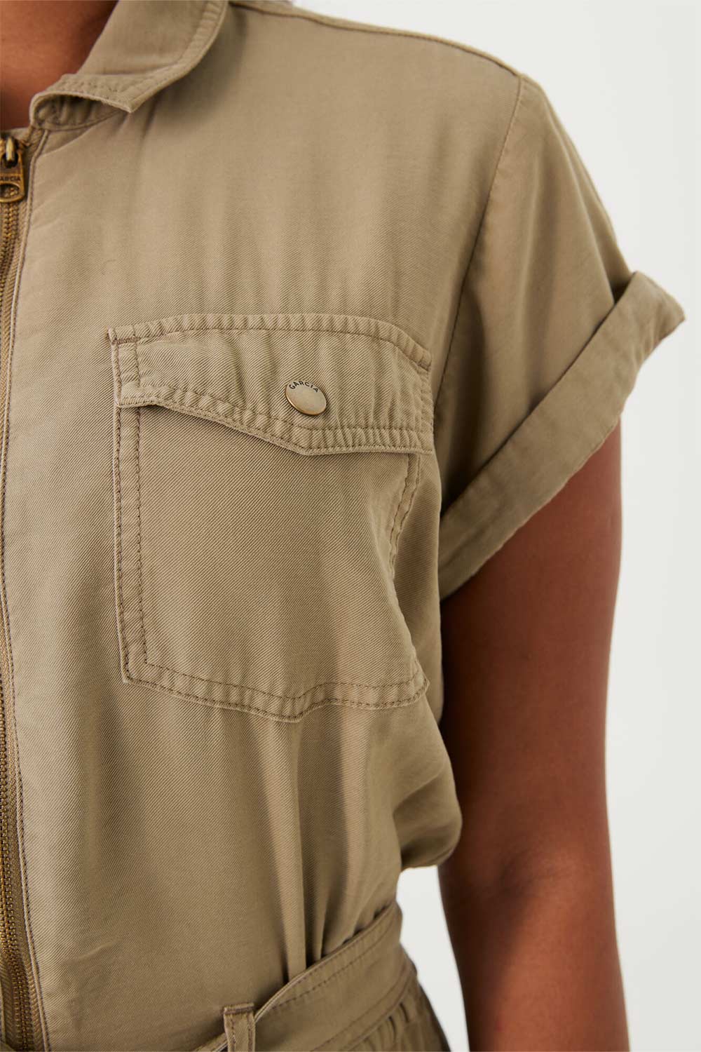 Short Sleeve Khaki Jumpsuit