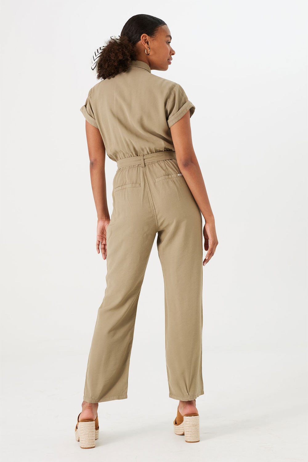 Short Sleeve Khaki Jumpsuit