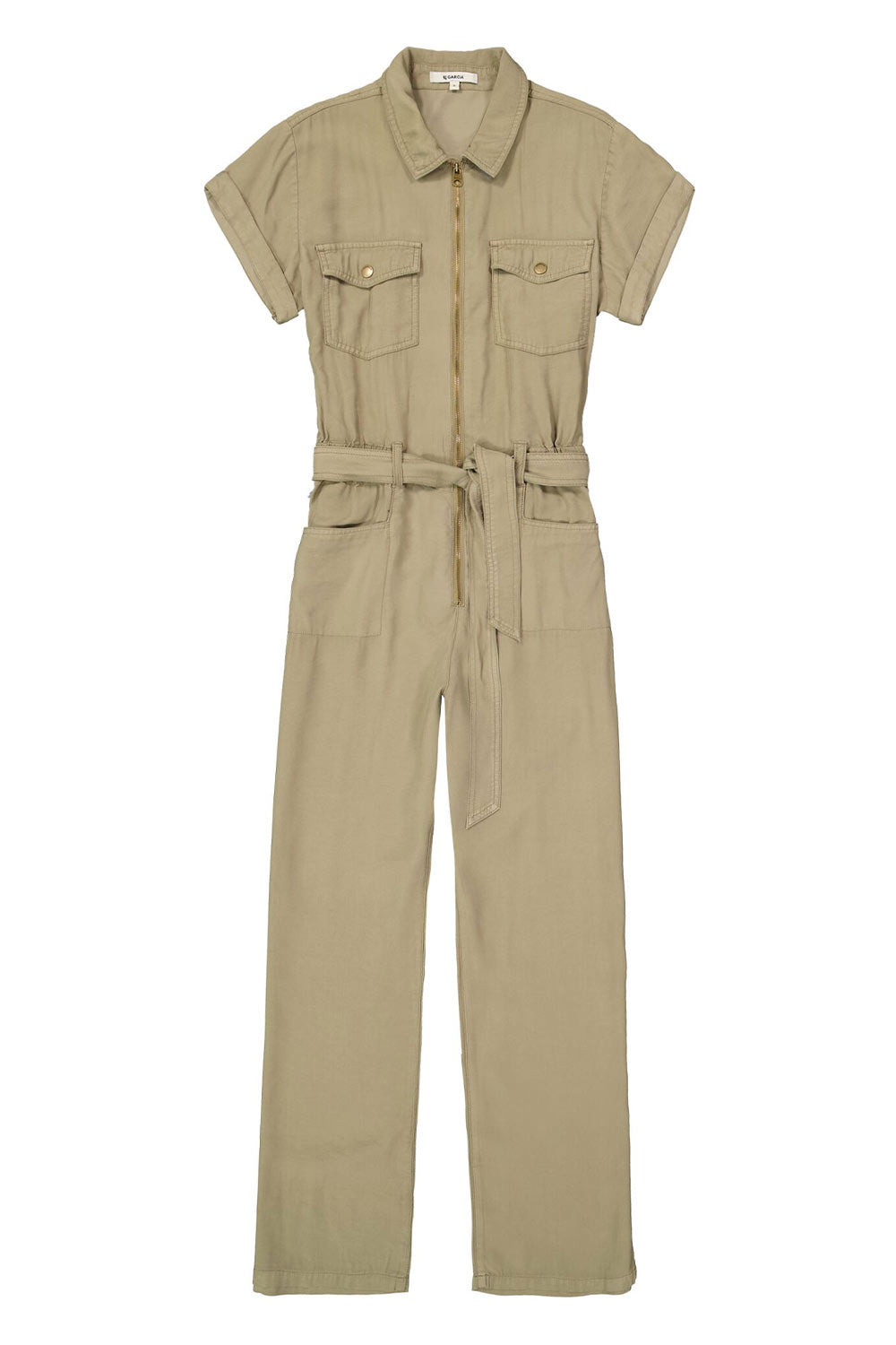 Short Sleeve Khaki Jumpsuit